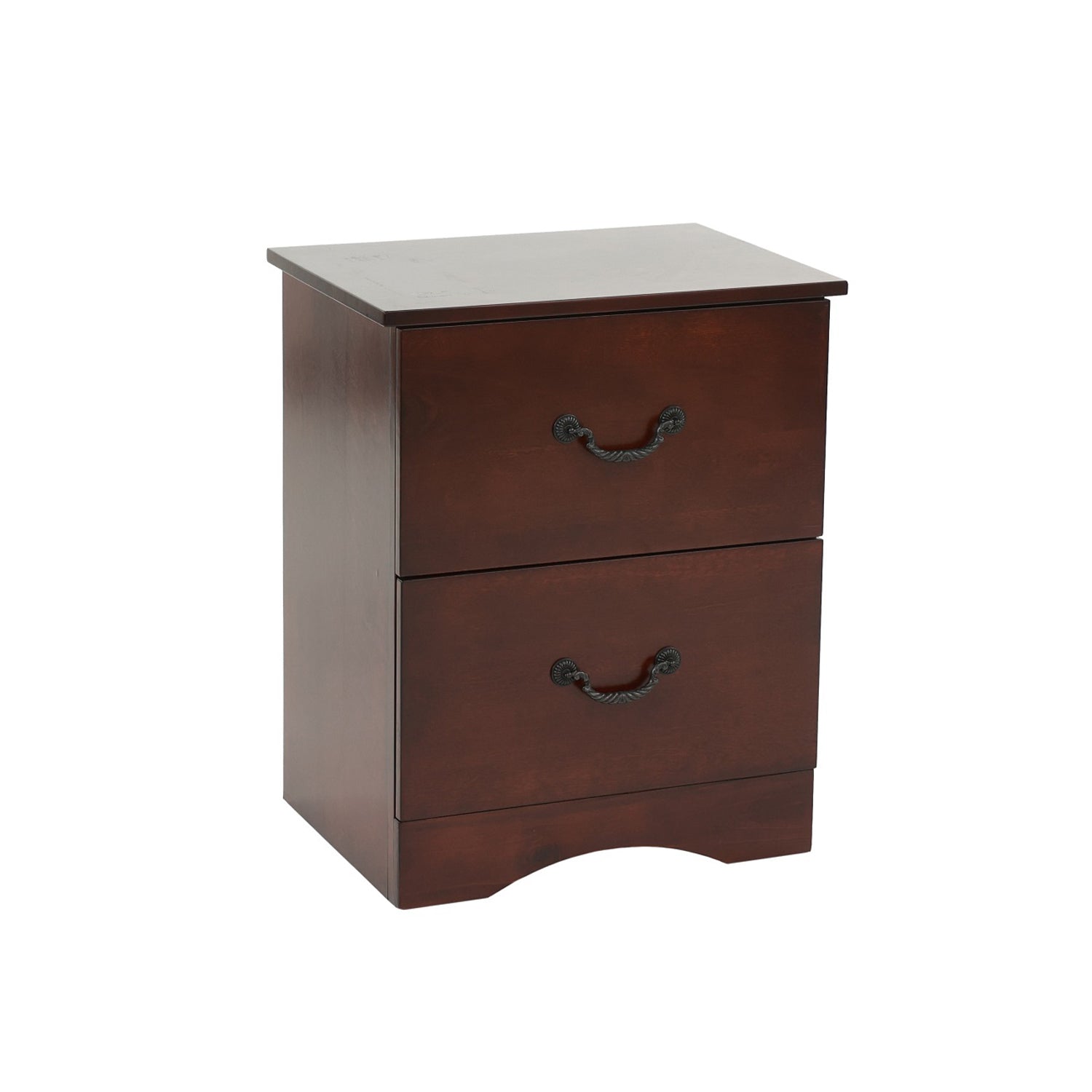 2 Drawers Pine Wood Nightstand with Cherry Finish - Bedside Table for Bedroom, Living Room, or Office Storage
