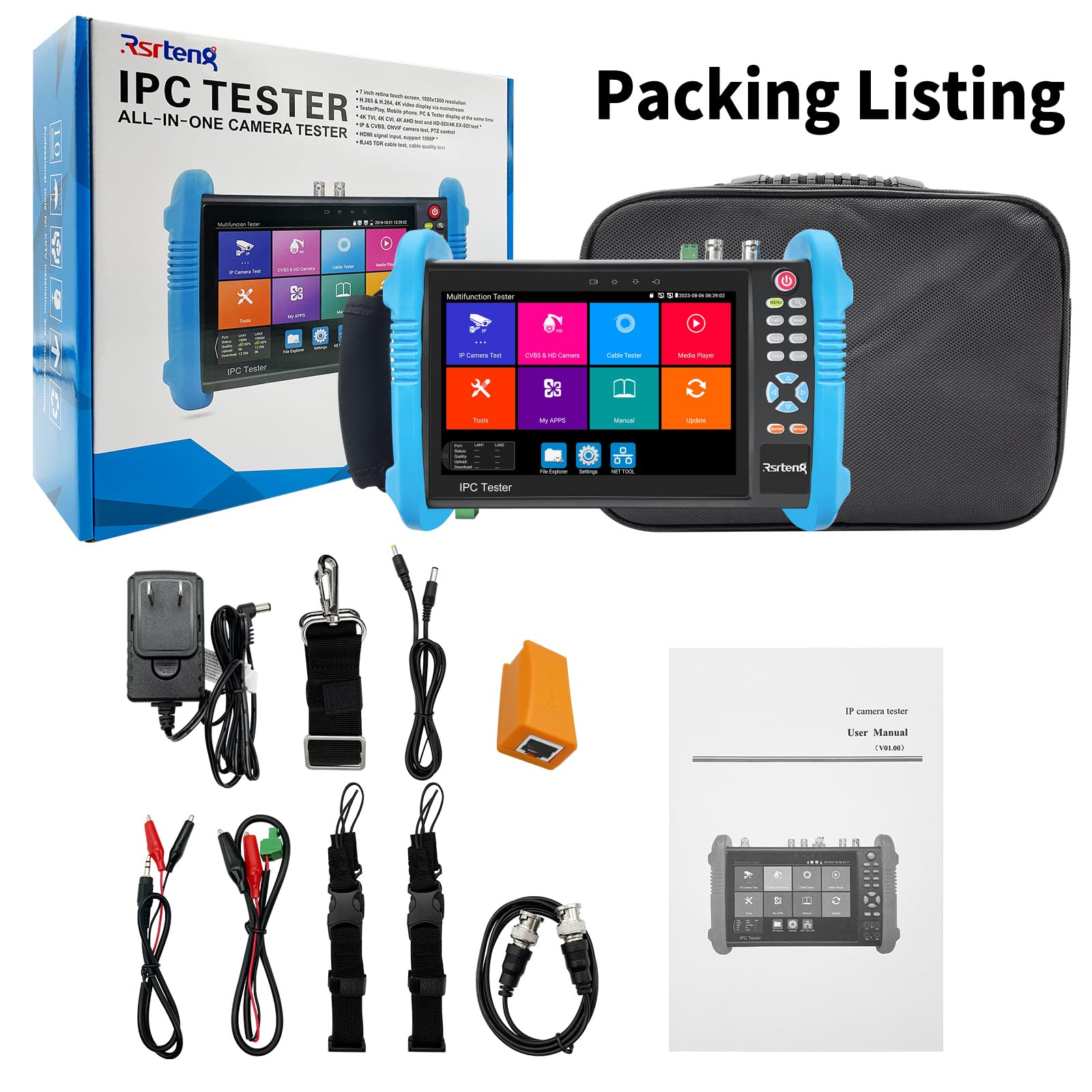 8K 32MP 4K 12MP IP Camera Tester - Rsrteng CCTV Tester for ONVIF IP Discovery, WiFi POE Cable Testing, HDMI/VGA Output - Perfect for Security Camera Installation & Network Maintenance (IPC-9800ADH Pro)