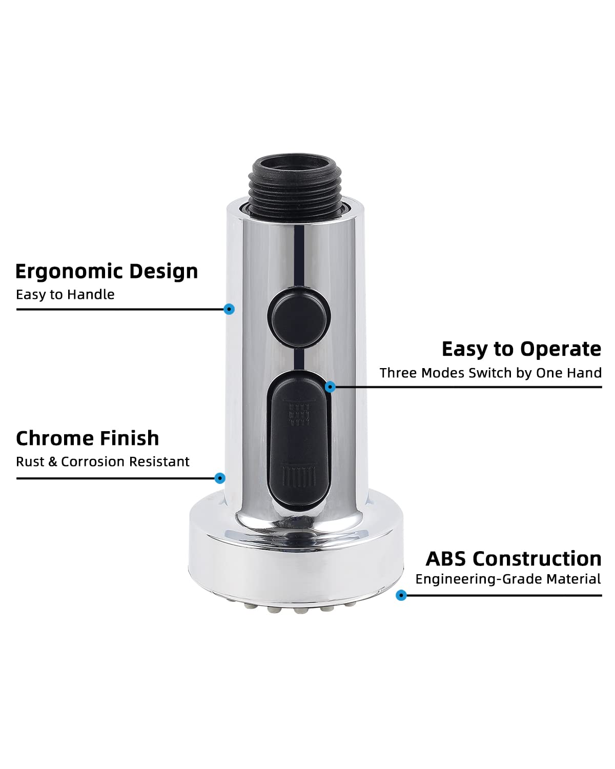 Hibbent Pull Down Kitchen Faucet Spray Head Replacement - 3 Function Sink Faucet Nozzle with 15 Adapters for Moen, American Standard, Delta, Kohler (Chrome) - Perfect for Dishwashing, Vegetable Rinsing and Sink Cleaning