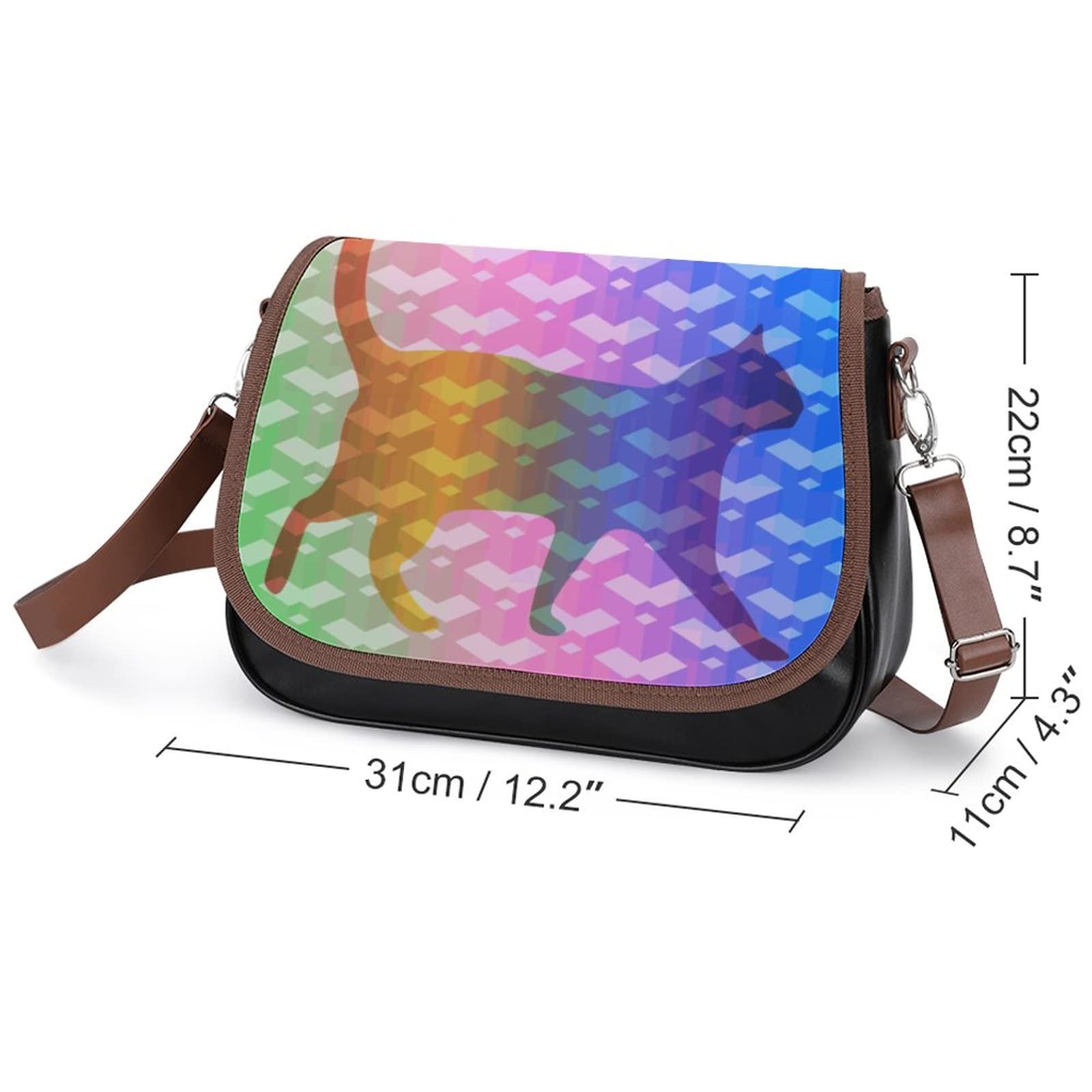 Stylish Medium Crossbody Bags for Women - Printed Shoulder Messenger Purse & Designer Satchel Handbag with Rainbow Cat Fantasy Pattern | Perfect for Work, Travel & Everyday Use