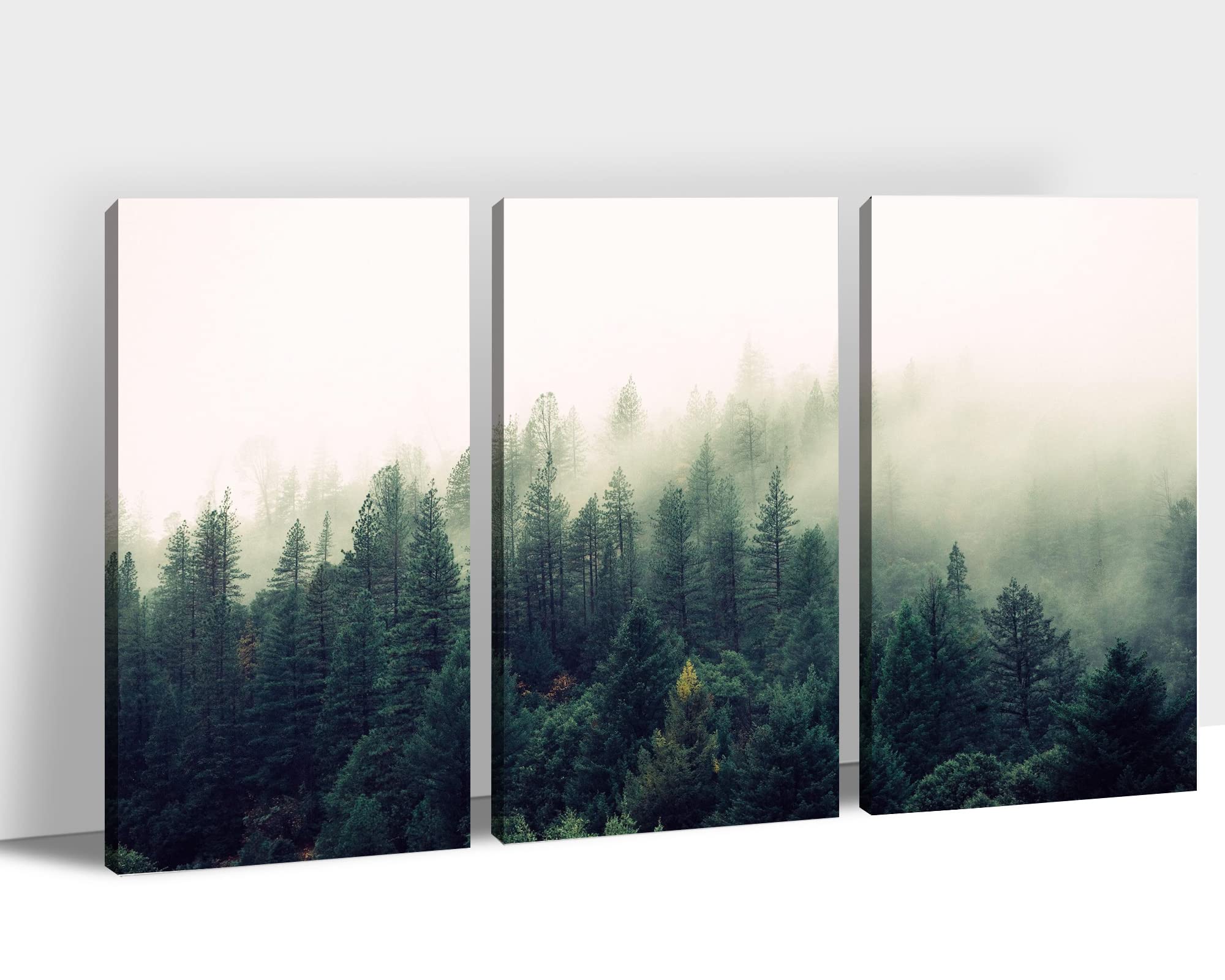 TIMUBA Framed Canvas Wall Art Set - 3 Piece Misty Forest Nature Paintings (24x36 Inch Each) for Bedroom & Office Decor | Modern Wilderness Artwork for Living Room, Dorm & Home Interior Design