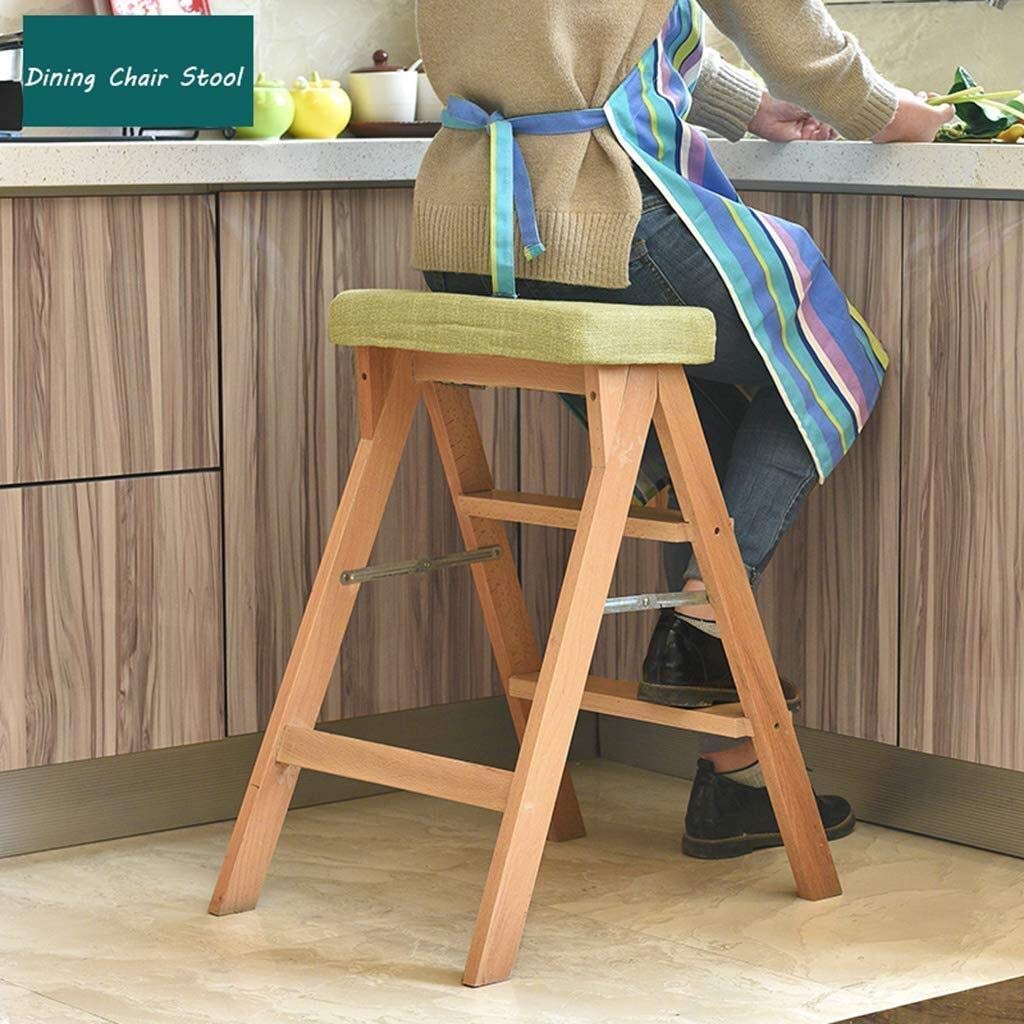 KAZUP Foldable Wooden Step Stool - Safe & Multifunctional Kitchen Ladder Chair for Home, Office, and Indoor Use | Non-Slip, Space-Saving Design for Climbing, Reaching High Shelves, and Household Tasks
