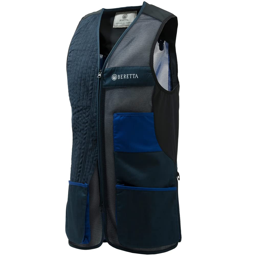 Beretta Men's Breathable Slim Fit Shooting Vest - Microsuede Patch Front Zip, Mesh Lining & Pockets for Clay Target Competition & Hunting (Outdoor Sports & Range Practice)