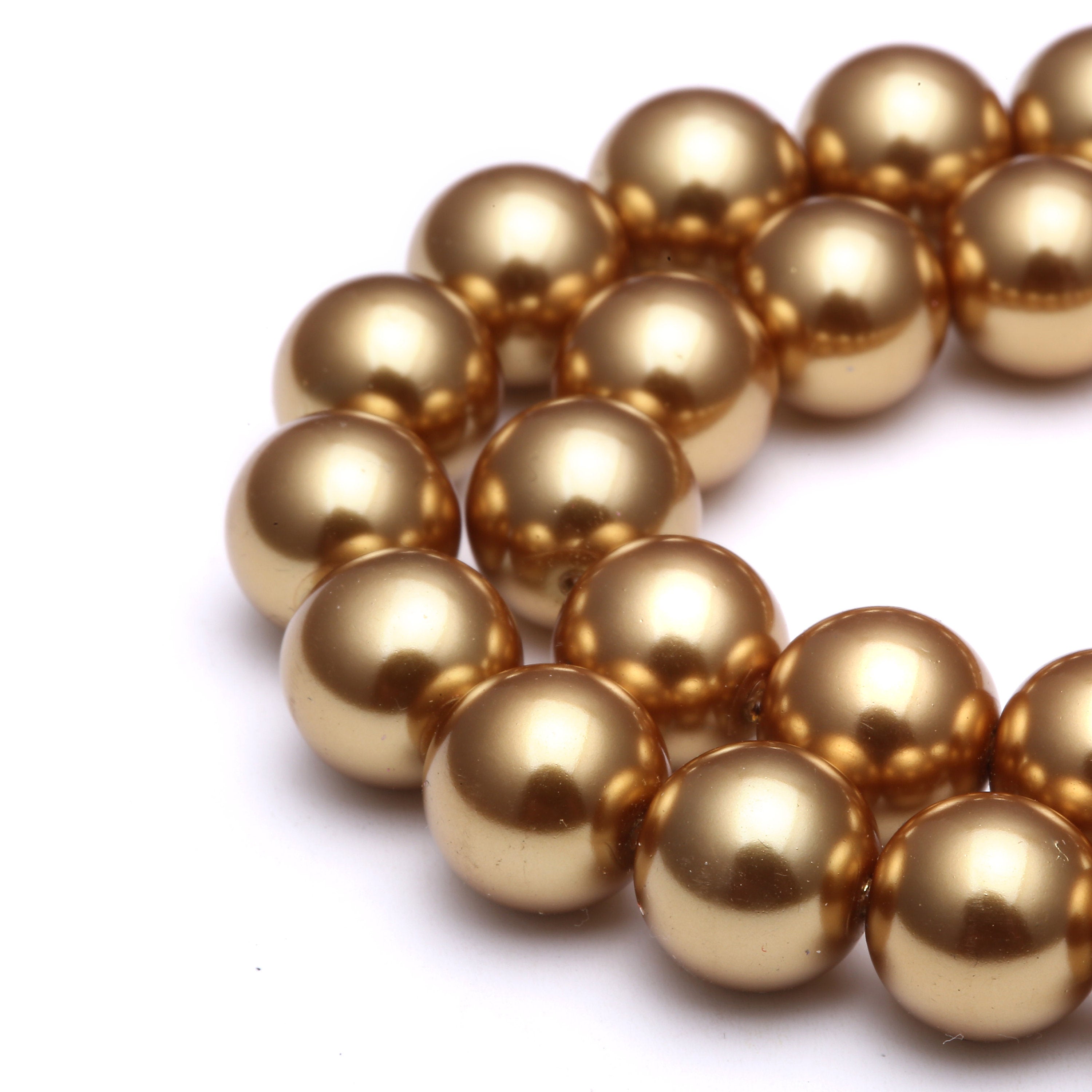 6mm-15.5mm Gold Glass Pearl Smooth Round Beads for Jewelry Making - DIY Necklace, Bracelet & Craft Projects - 8mm 10mm 12mm 14mm Beading Supplies