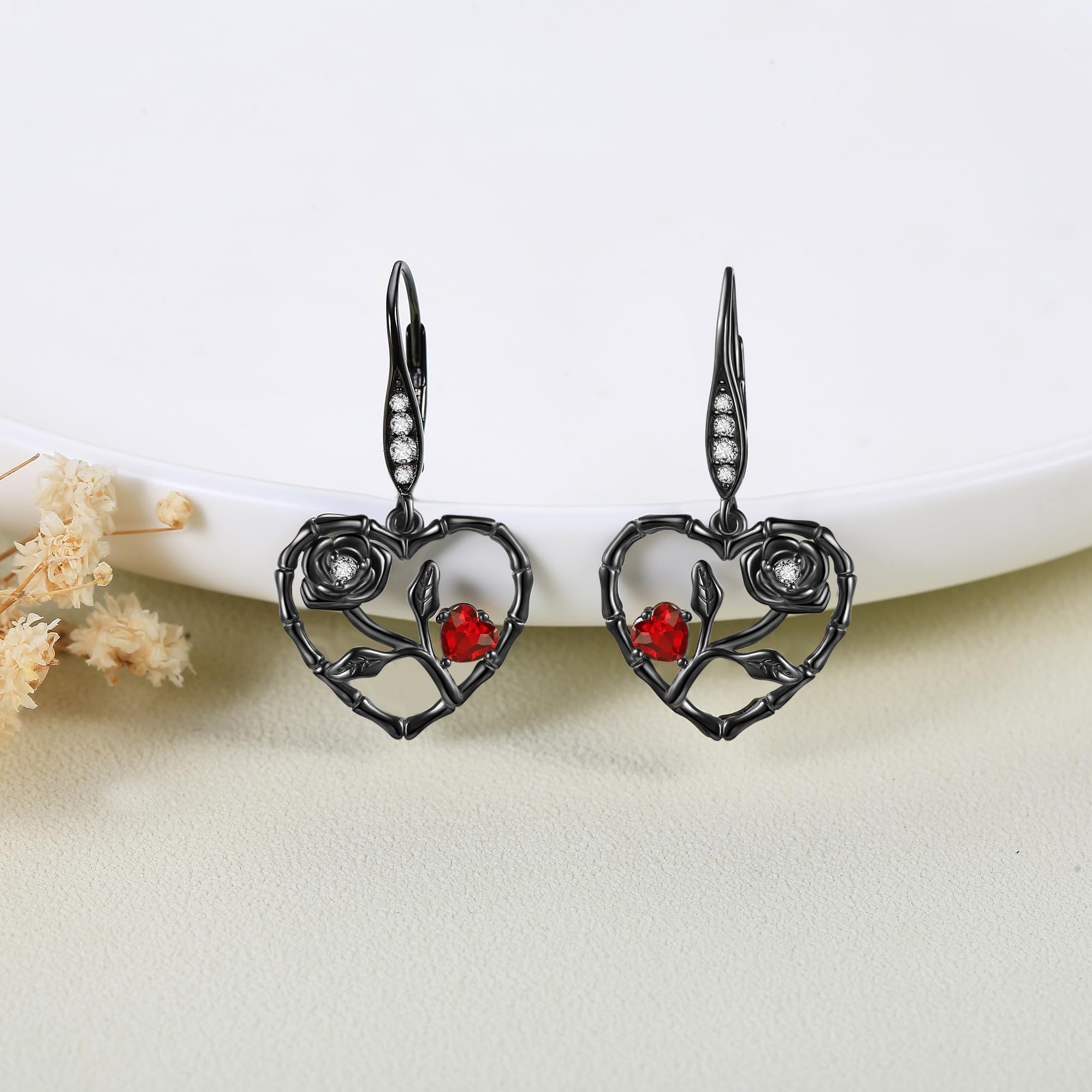 Black Rose Earrings Sterling Silver - Infinity Dangle Rose Jewelry for Women | Elegant Gift for Valentine's Day, Anniversary & Special Occasions