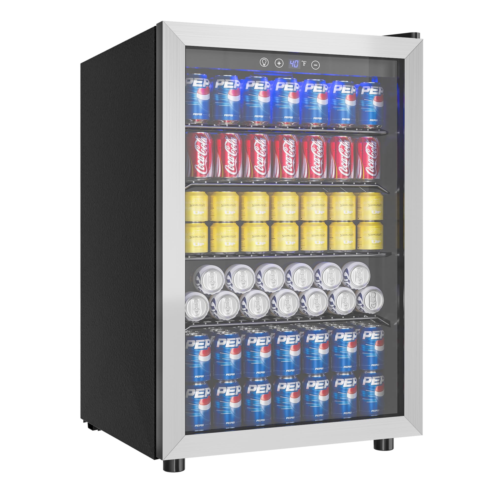 EUHOMY 4.5 Cu.ft Beverage Refrigerator - 145 Can Mini Fridge with Glass Door for Soda, Beer, Wine - Digital Adjustable Thermostat Cooler for Home, Office, Bar - Perfect for Parties, Entertaining & Daily Drink Storage