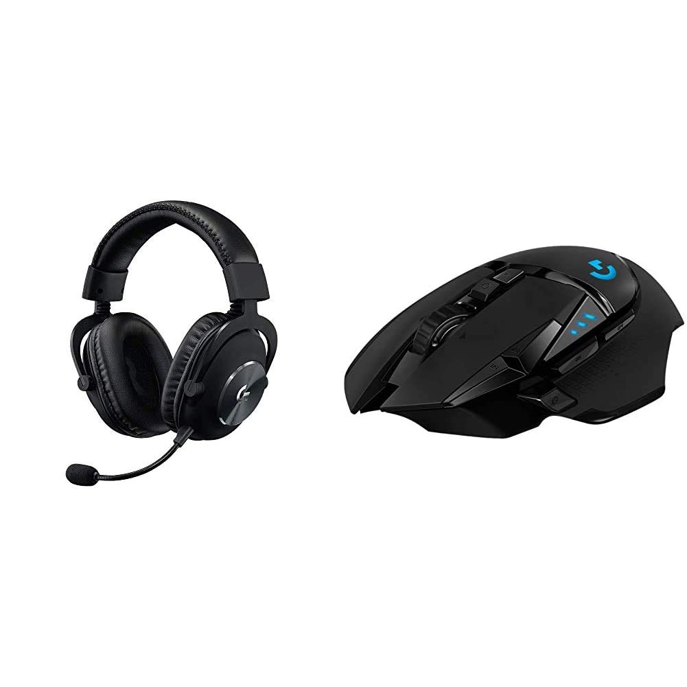 Logitech G Pro X Over-Ear Gaming Headset & G502 HERO Lightspeed Wireless Gaming Mouse - Black | Pro Gaming Setup for PC, PS5, Xbox Series X - Noise Cancelling Mic & 11 Programmable Buttons for Esports & Streaming