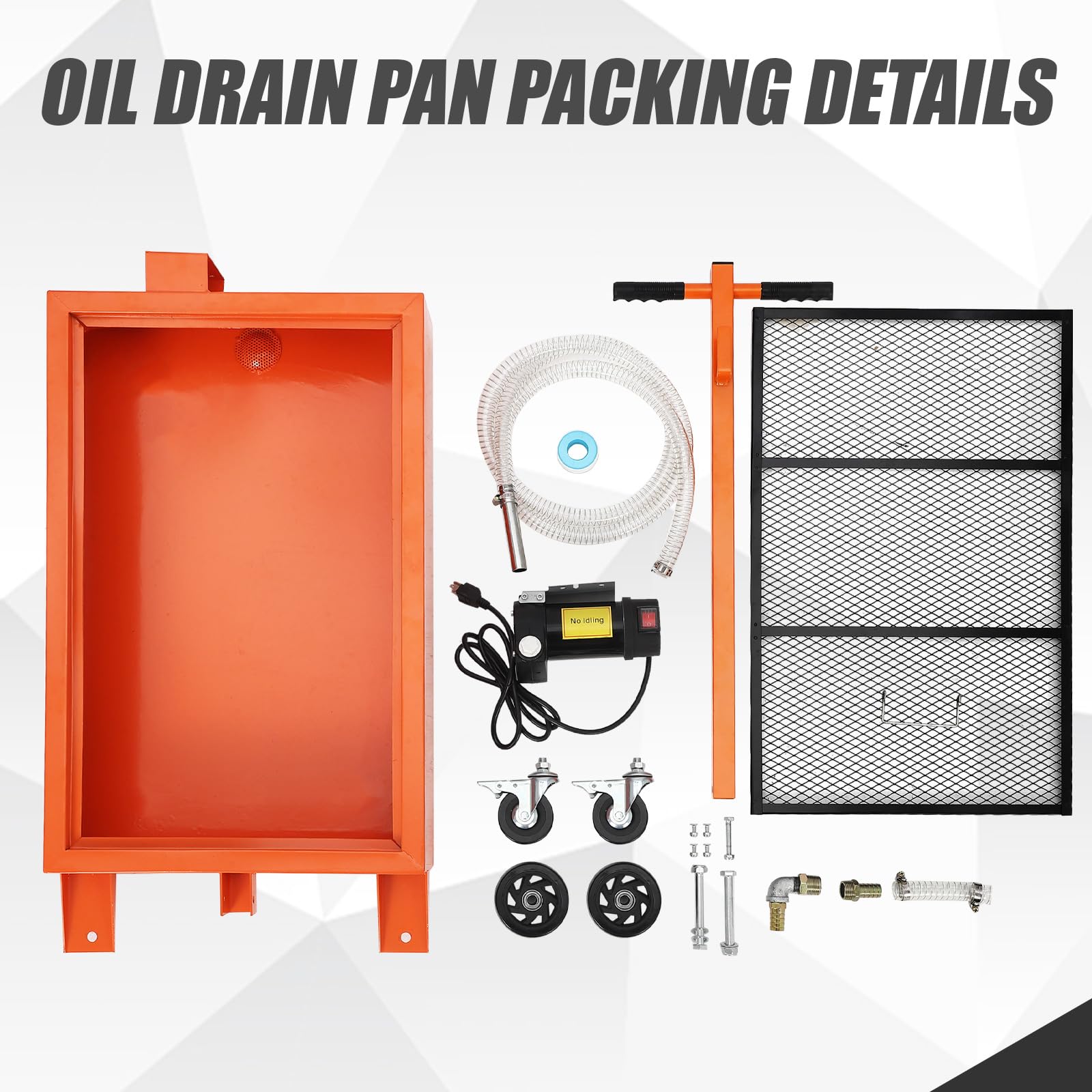 20 Gallon Low Profile Oil Drain Pan with 110V Electric Pump - 8.2 Ft Hose & Folding Handle - Rolling Oil Change Cart for Trucks, RVs, Buses - Perfect for Garage, Auto Shop & Fleet Maintenance