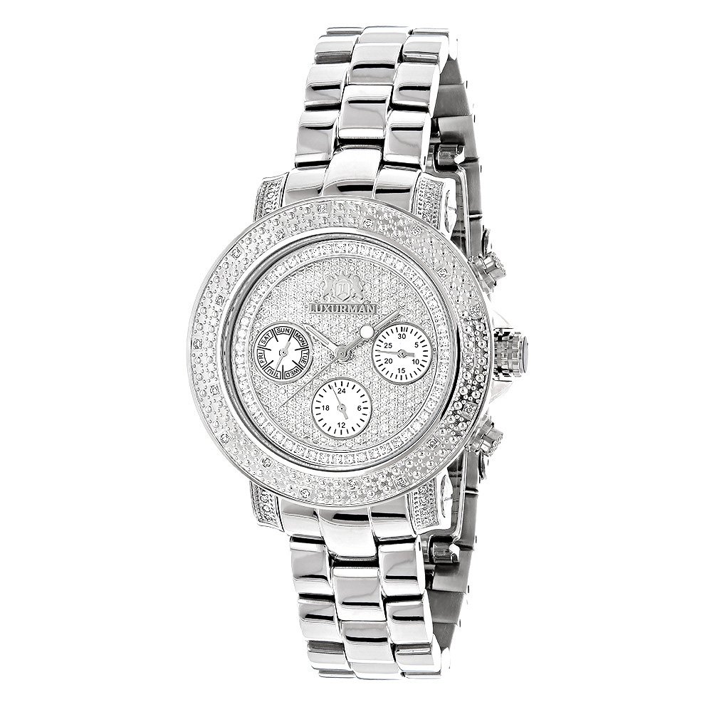 Luxurman Montana Women's Diamond Watch - Iced Out Dial, Metal Band & 2 Leather Straps | Genuine Diamond Timepiece for Women | Perfect for Formal Events, Office Wear & Luxury Gifts