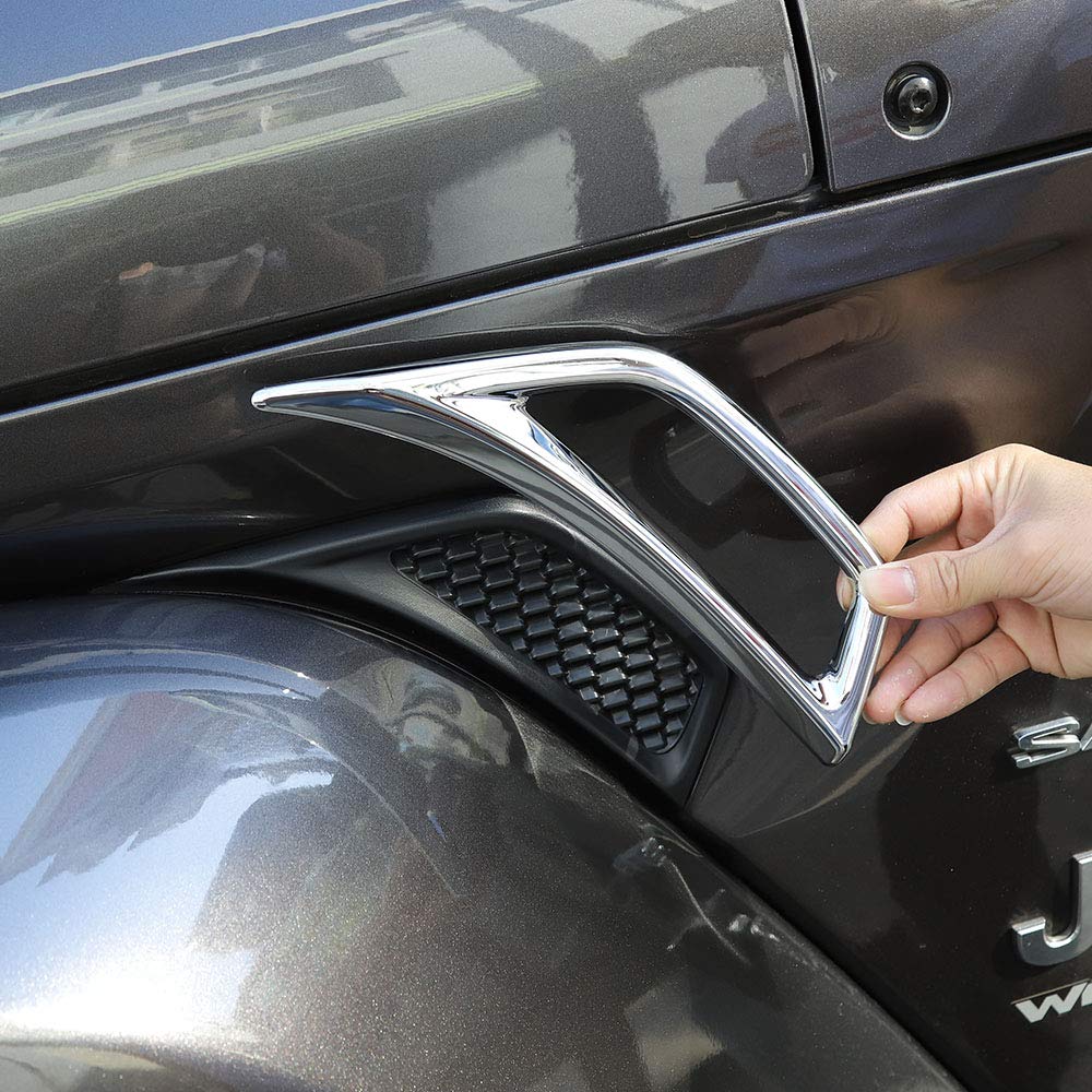 JeCar Chrome Fender Vent Cover Trim for 2018-2023 Jeep Wrangler JL JLU Sport Sahara Rubicon Willys & Unlimited & Gladiator JT - Durable Exterior Accessories for Off-Road & Street Driving