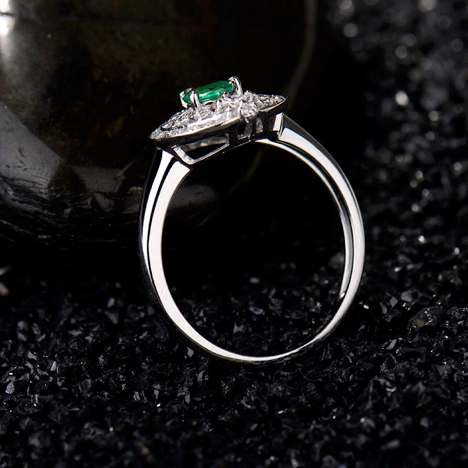 18K White Gold Pear Emerald Ring for Women - 0.4CT 3 Prong Hollow Anniversary Band | Elegant Birthday & Valentine's Day Gift for Her | Perfect for Weddings, Engagements & Special Occasions
