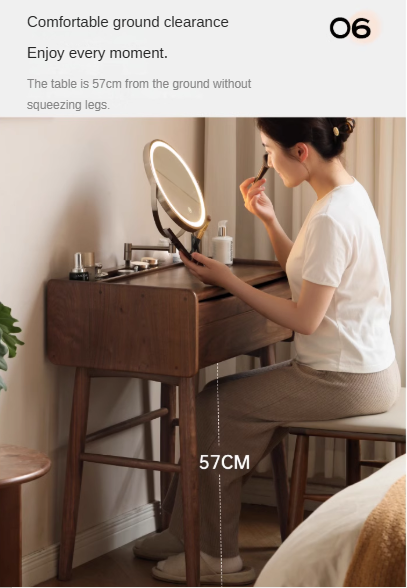 Premium Black Walnut Solid Wood Vanity Dresser with Mirror | Elegant Makeup Dressing Table for Bedroom & Bathroom | Natural Wooden Vanity Desk with Storage