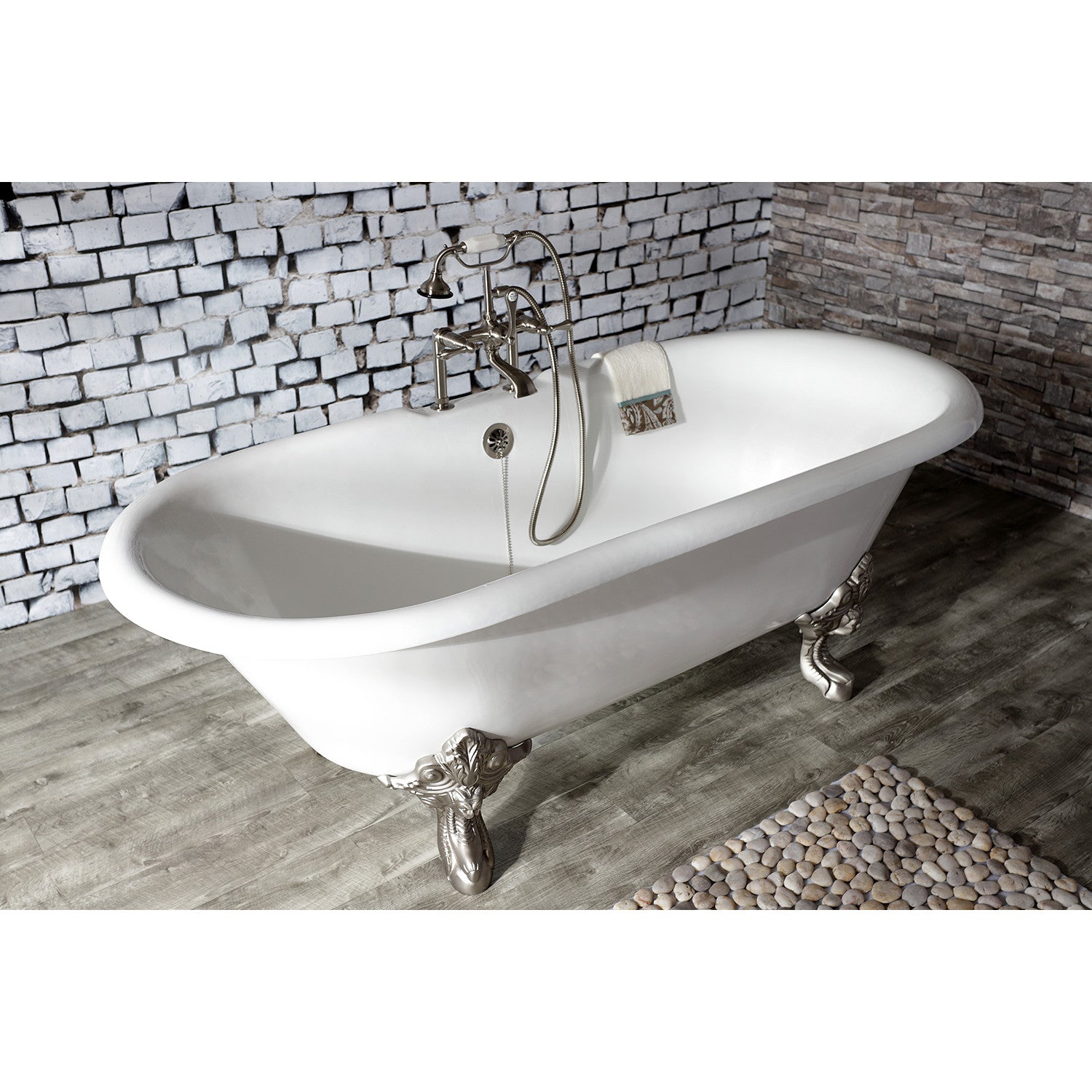 Vintage Clawfoot Tub Faucet with Hand Shower - Brushed Nickel 3-Handle 2-Hole Deck Mount Bathroom Fixture for Classic & Modern Bathrooms | Perfect for Spa, Soaking & Relaxation