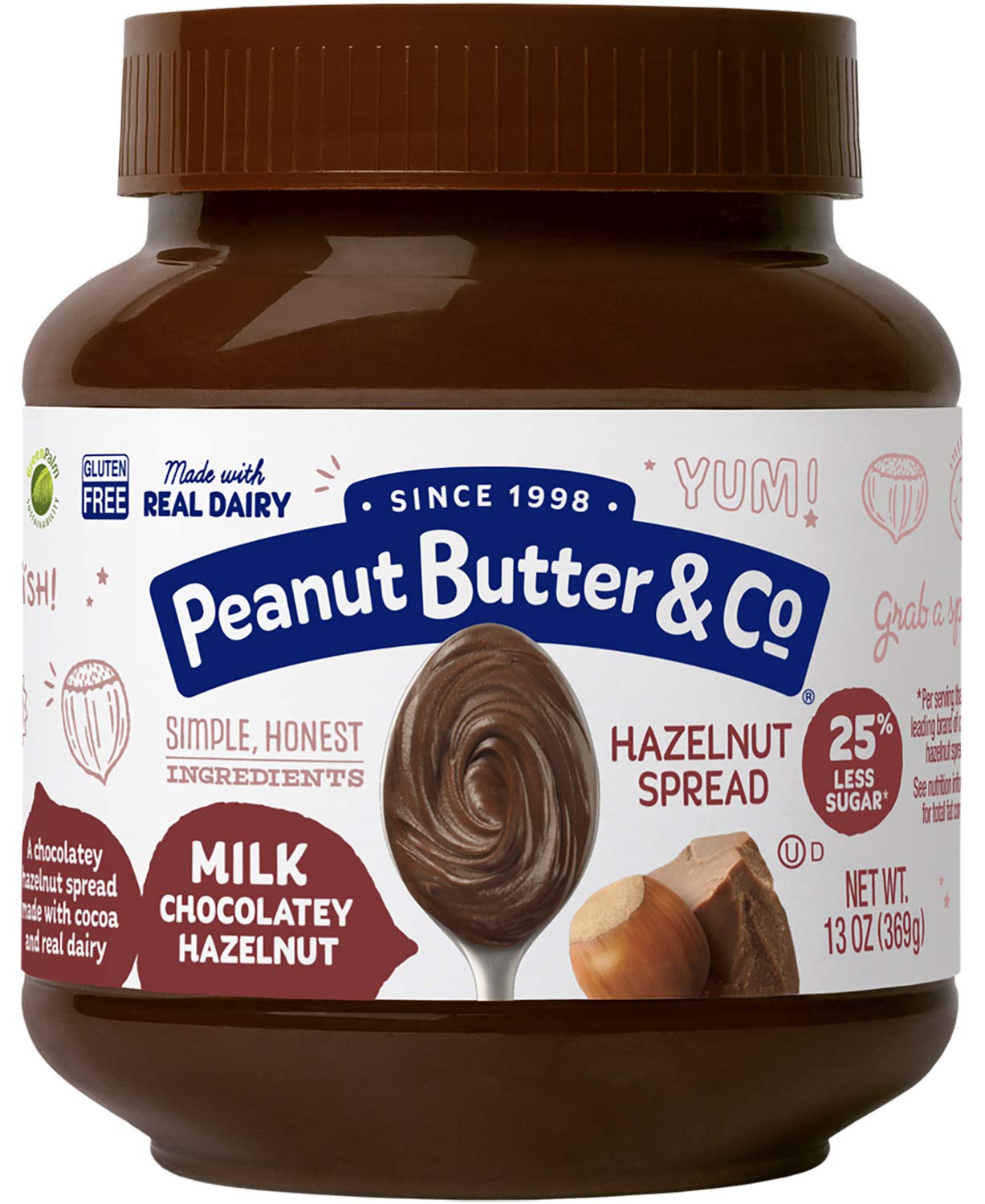 Peanut Butter & Co. Hazelnut Spread - Milk Chocolatey Hazelnut Flavor, Gluten Free, 13 Oz (6 Count) - Perfect for Breakfast, Snacks & Baking