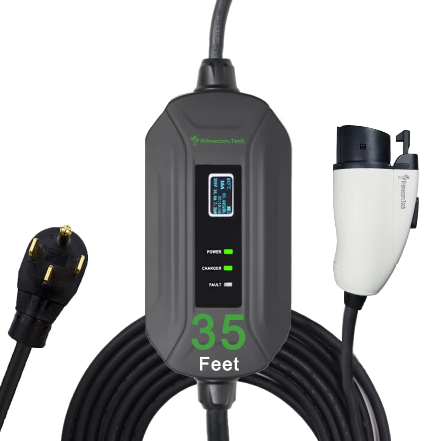 PRIMECOM Level 2 EV Charger 220V-240V 16A Portable Smart Electric Car Charger with 30/40/50ft Cable - NEMA 14-50P Plug - Fast Charging for Tesla, Chevy, Nissan & More - Perfect for Home, Garage & Road Trips