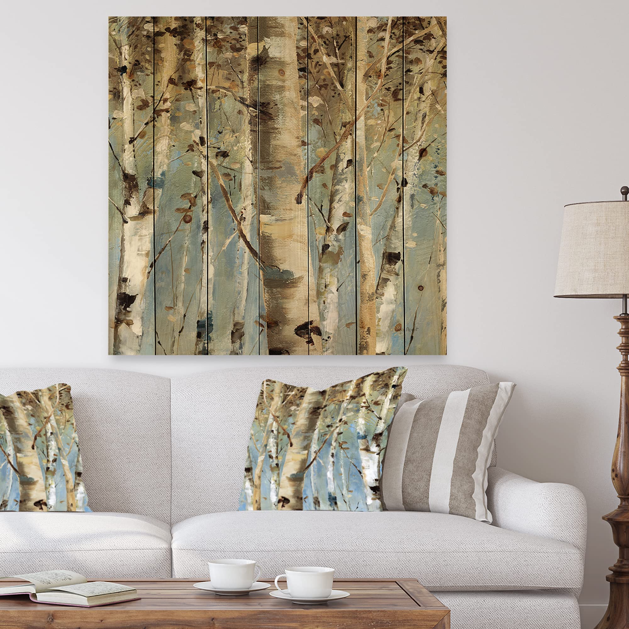 White Birch Forest II Farmhouse Wood Wall Decor - Beige Floral Wood Wall Art Panels Printed on Natural Pine - Perfect for Living Room, Bedroom & Home Office Decor