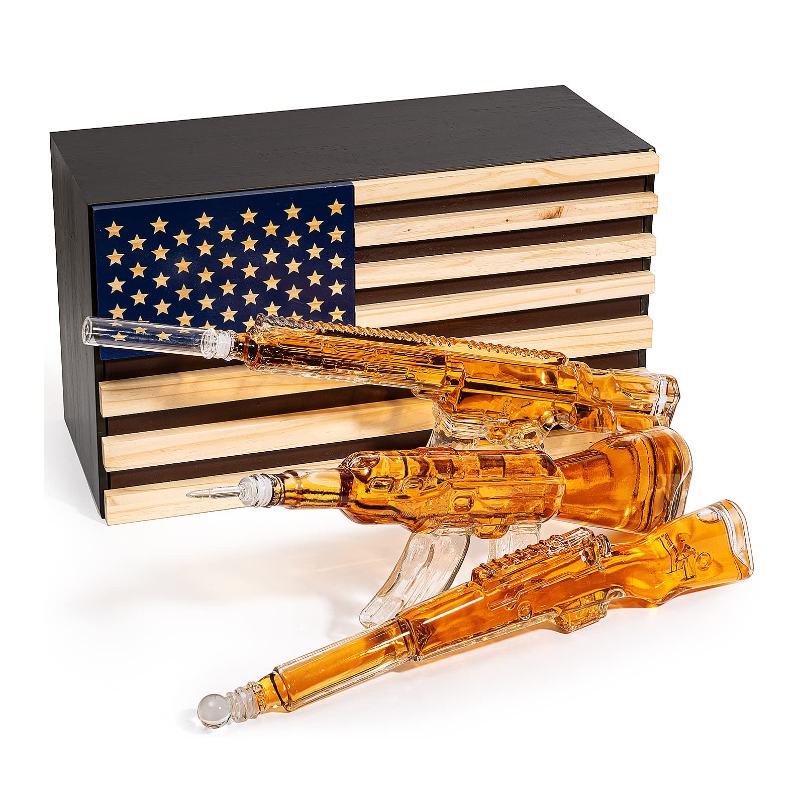 Premium 3-Piece Whiskey Decanter Set with Rifle Design - 1000ml Glass Gun Decanters for Bourbon, Scotch & Whiskey | Unique Veteran Gifts, Military Present, Gun Enthusiast Gift Idea for Dad | Perfect for Home Bar, Man Cave & Whiskey Tasting Parties (TikTok Viral Gift)