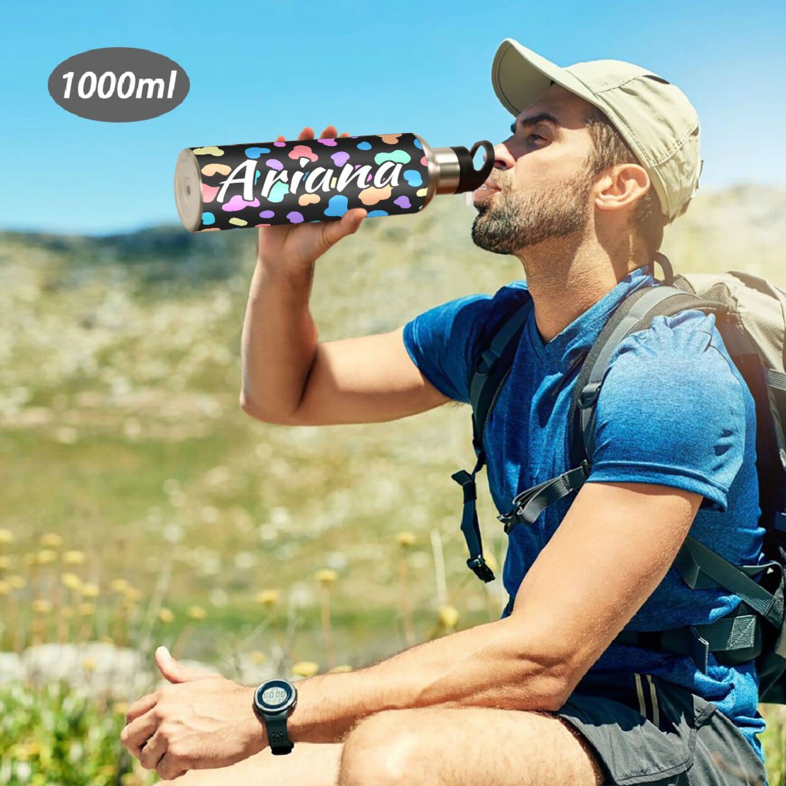 Custom 33oz Insulated Sports Water Bottle with Straw Lid - Personalized Cow Print Reusable Water Bottle for Hiking, Gym, Travel & Outdoor Activities | Leakproof & BPA-Free