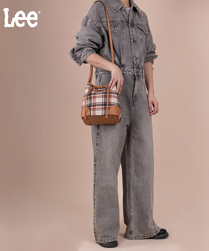 LEE Plaid Canvas Drawstring Bucket Crossbody Bag for Women - Stylish & Versatile Shoulder Purse - Perfect for Travel, Shopping & Everyday Use
