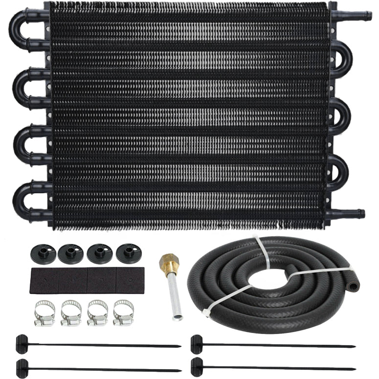 8 Row Engine Transmission Oil Cooler with Electric Fan & 6AN Temperature Switch Kit - Heavy Duty Cooling for Performance Cars, Trucks & Off-Road Vehicles