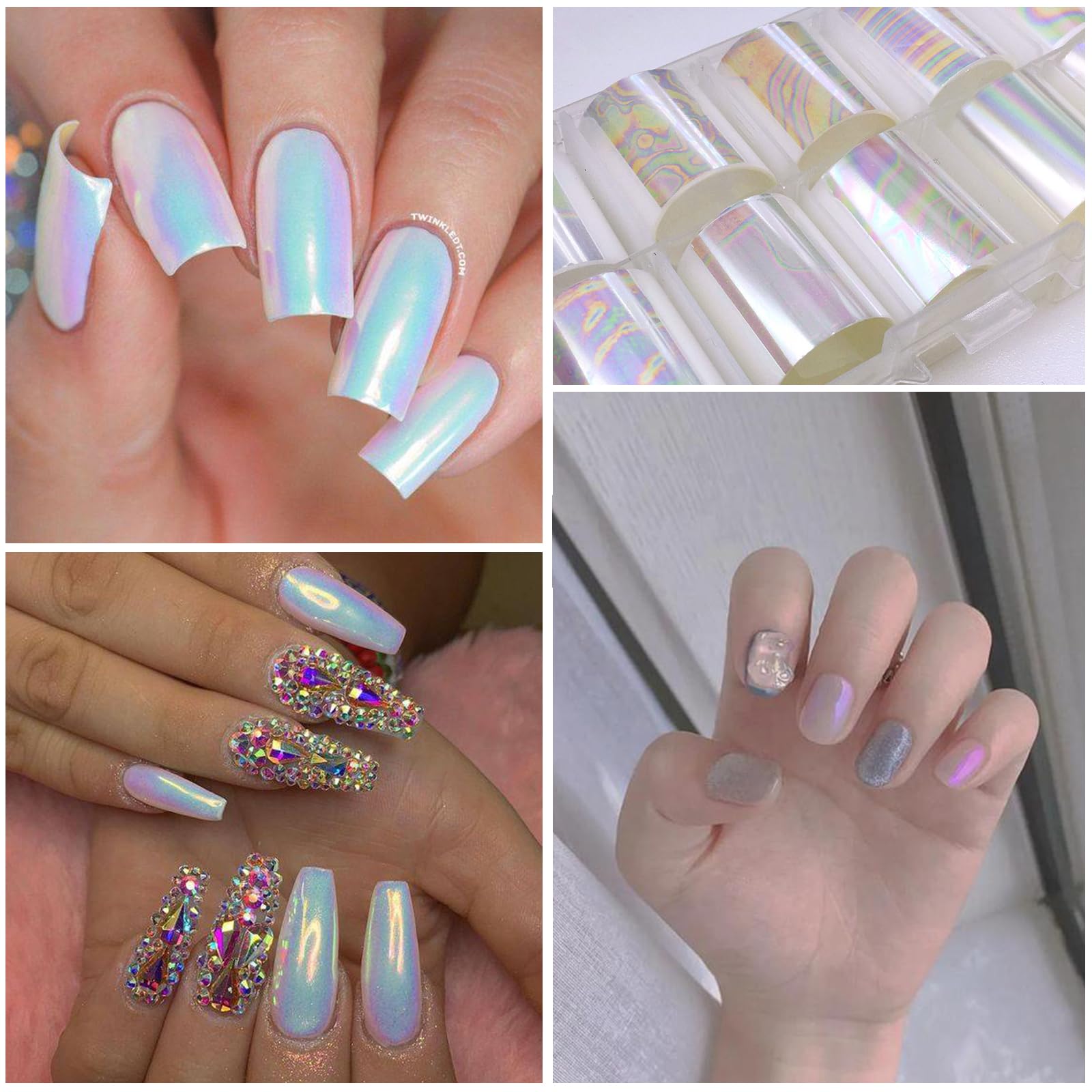 JCAKES 20 Rolls Holographic Nail Foil Sheets - Iridescent Nail Art Transfer Foil for Manicure, Nail Stickers & Decals - Perfect for DIY Nail Designs, Salon Use & Party Nail Art Decorations