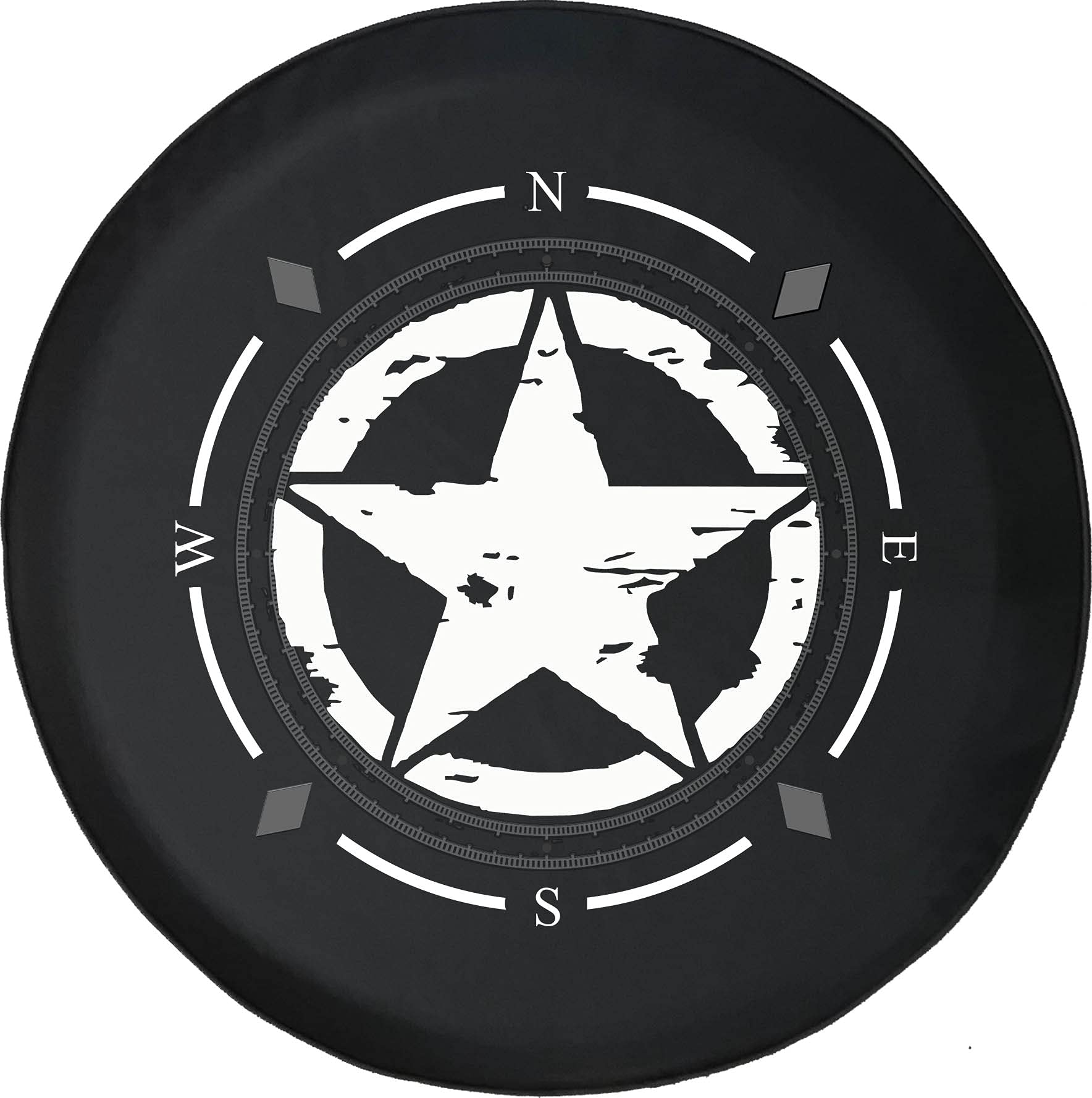 American Unlimited Spare Tire Cover with Compass & Military Star Design - Universal Fit for SUV, Trailer, RV & Most Vehicles | Durable Outdoor Accessory for Camping, Off-Road Adventures & Road Trips