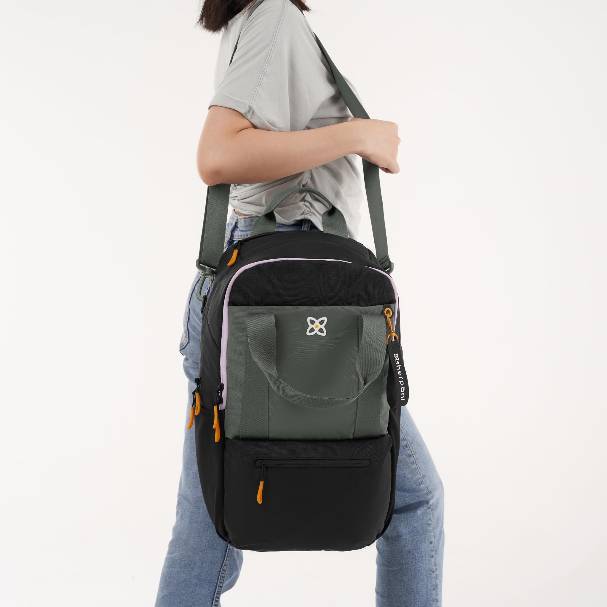 Sherpani Camden Convertible Backpack Tote for Women - Recycled Nylon Travel Laptop Backpack Purse with Crossbody Strap, Fits 15 Inch Laptop (Juniper Green) - Perfect for Work Commute, College Campus & Weekend Getaways