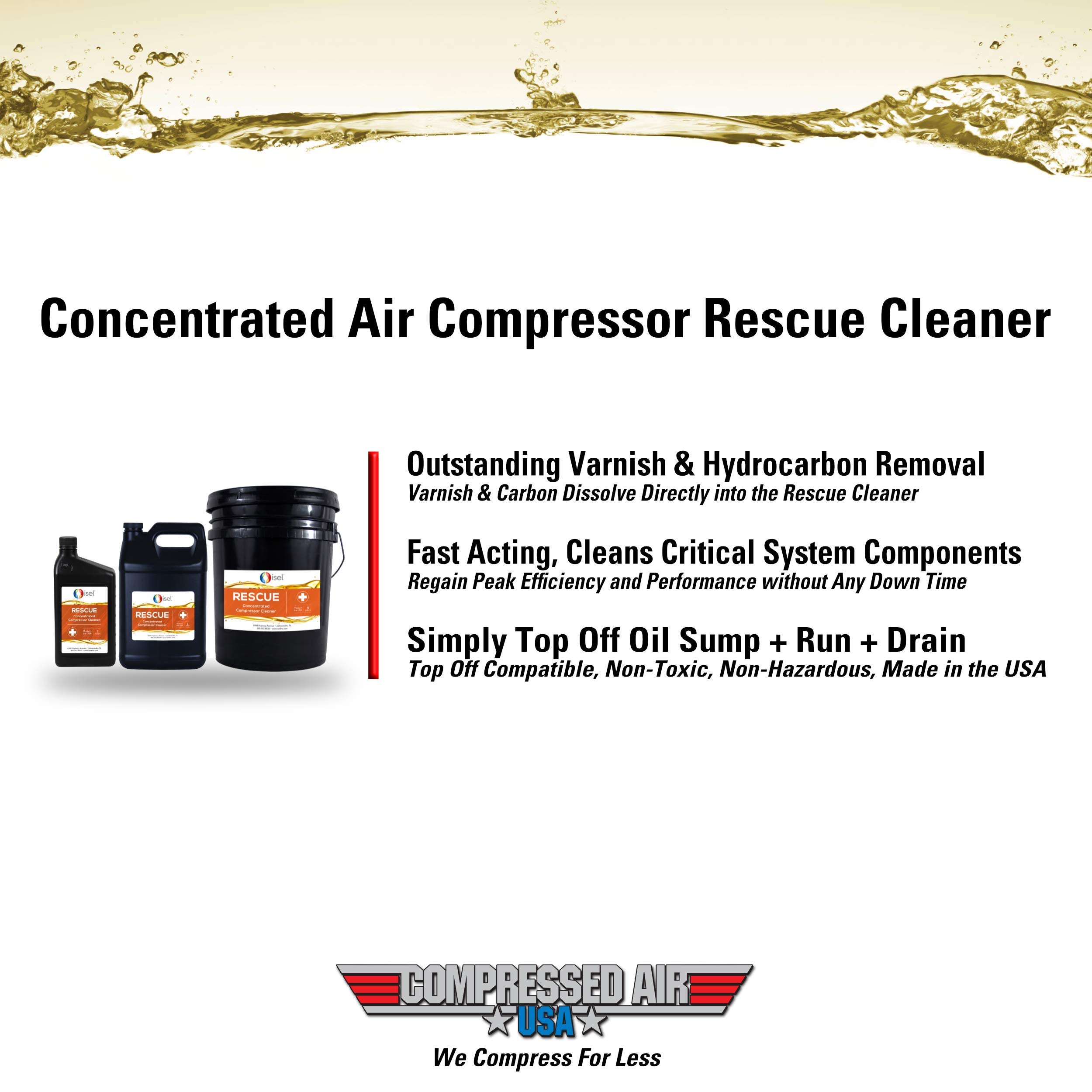 ISEL Concentrated Air Compressor Cleaner - 3-Step Varnish & Carbon Remover for Industrial Equipment - Top Off Oil Sump, Run & Drain (1 Gallon) - Perfect for Maintenance of Rotary Screw & Reciprocating Air Compressors