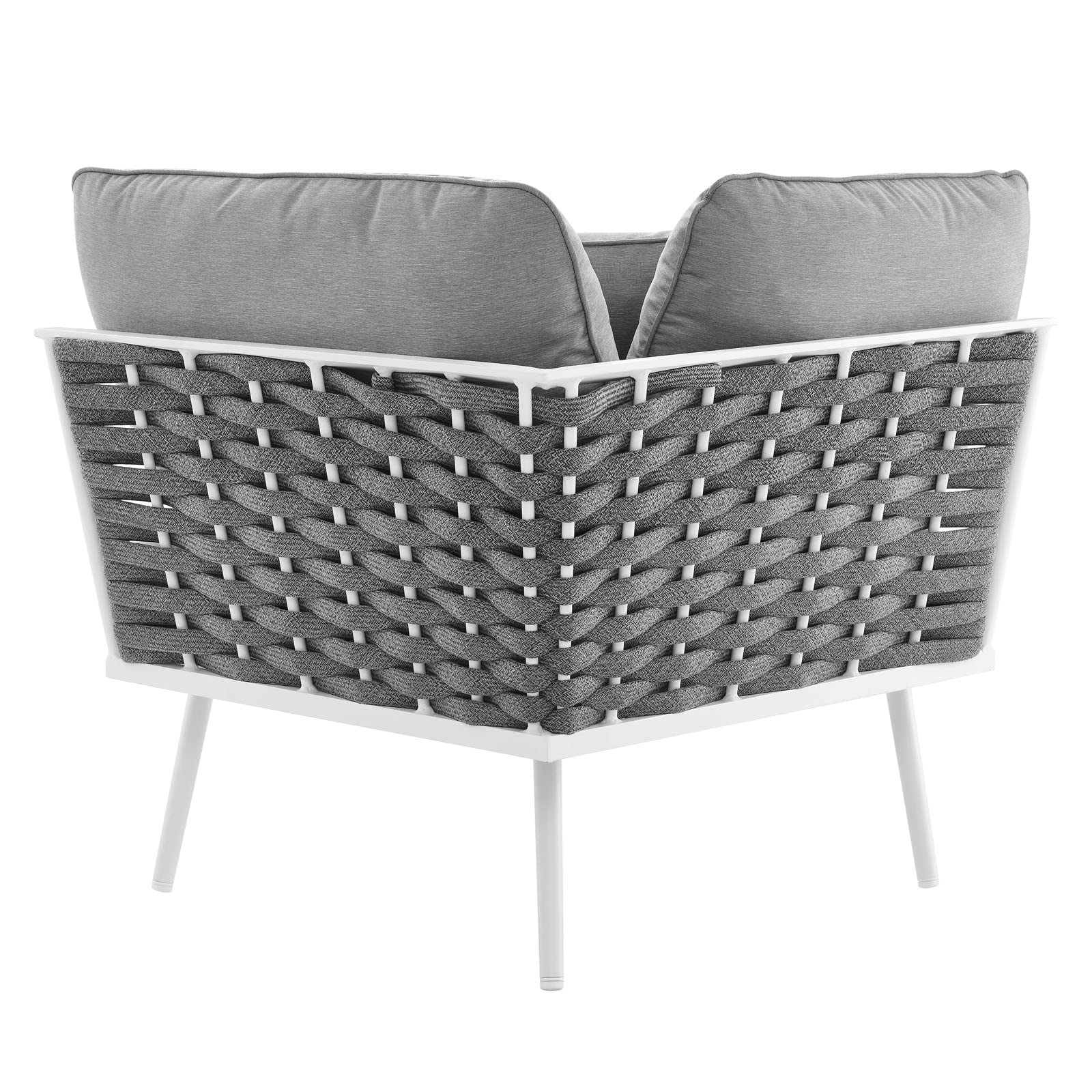 Modway Stance Outdoor Patio Woven Rope Aluminum Small Sectional Sofa Set - White & Gray - Perfect for Backyard, Poolside & Garden Relaxation