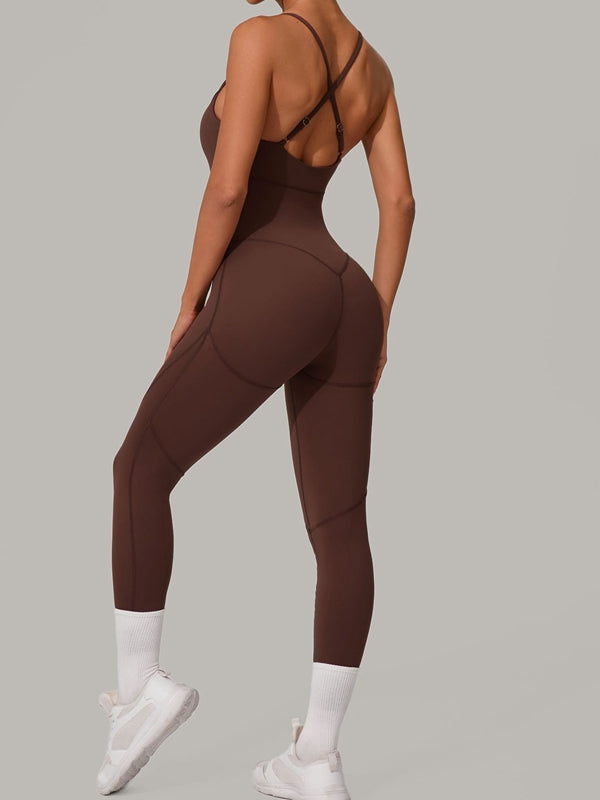 ZASUWA Women's Sexy Cross Back Push Up Jumpsuit - Stretchy Bodycon Romper for Date Night & Club Wear