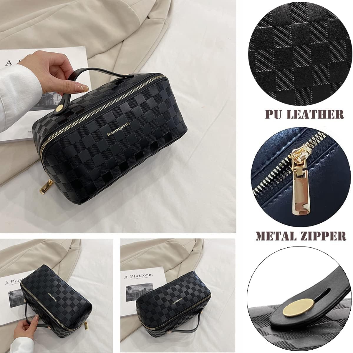 Waterproof Makeup Bag for Women - Large Capacity Travel Cosmetic Organizer with Handle, Perfect for Travel & Daily Use