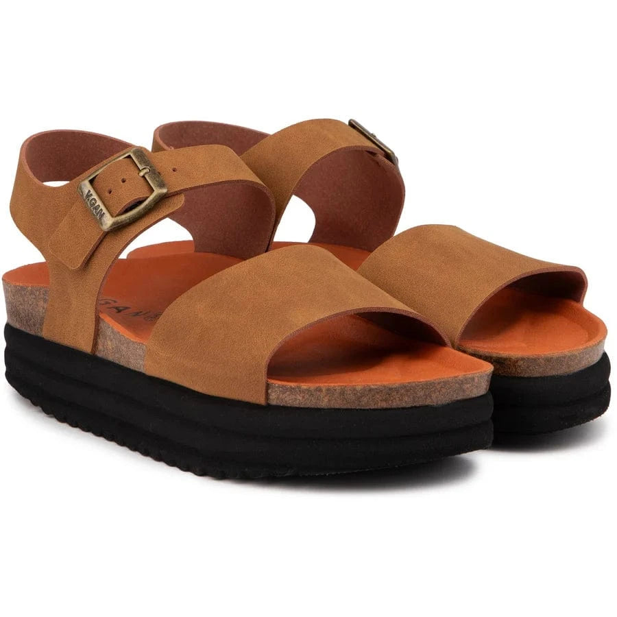 Clove Women's Vegan Flatform Sandals - Comfortable & Stylish Caramel Color Summer Shoes for Beach, Travel & Casual Outfits