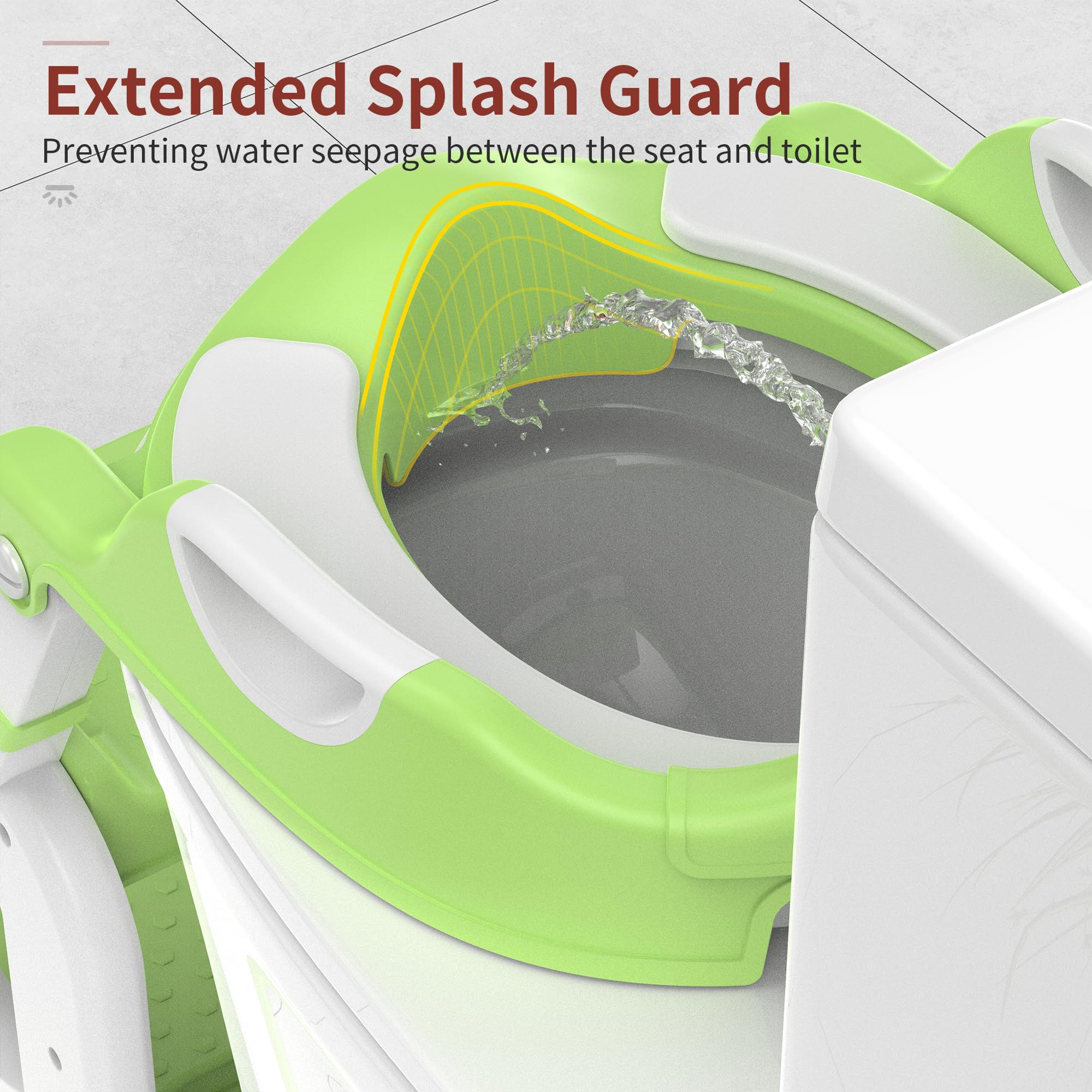 2 in 1 Toddler Potty Training Seat with Splash Guard & Anti-Slip Pad - Adjustable Toilet Trainer for Boys & Girls + Step Stool (Green) - Perfect for Bathroom Safety & Early Childhood Potty Training