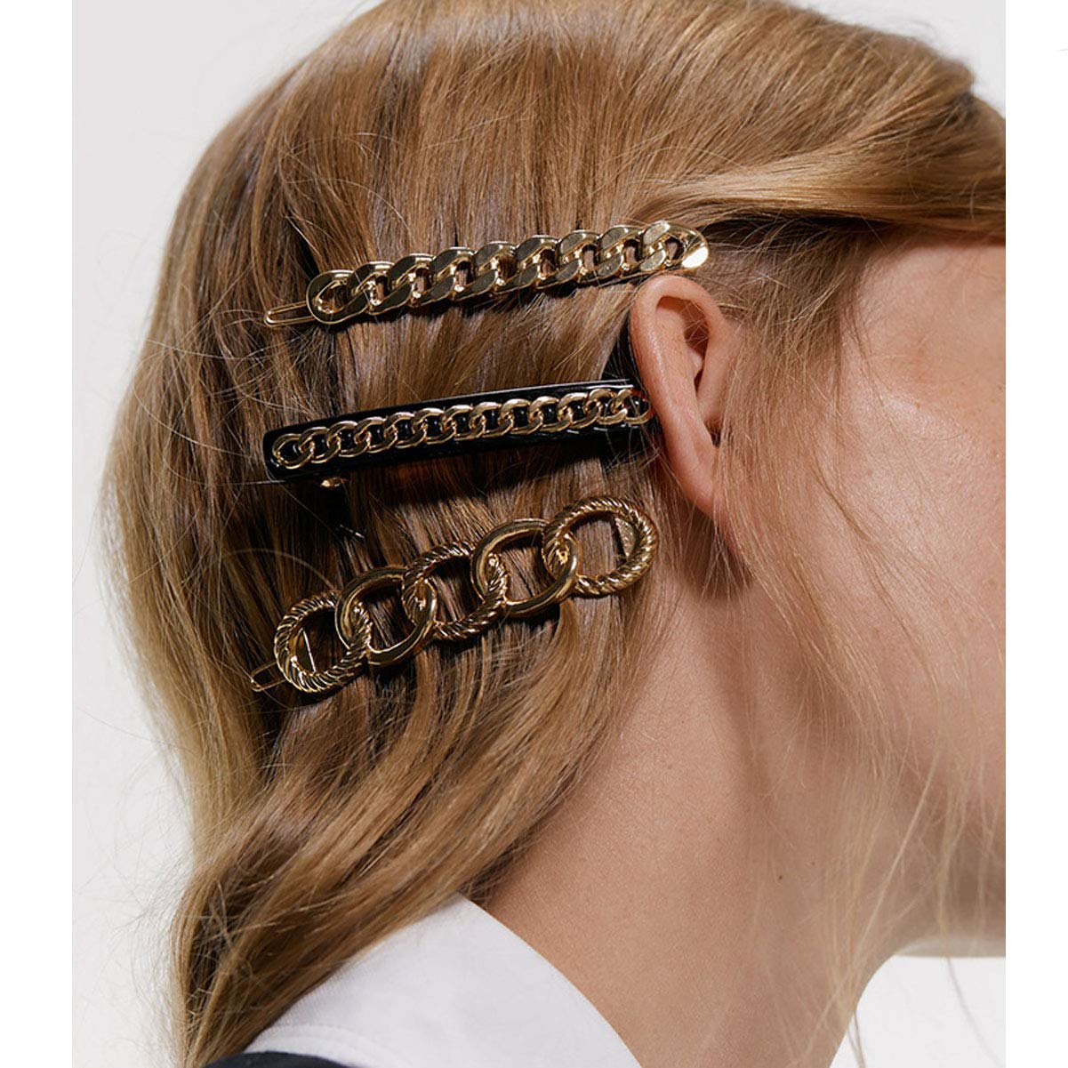 4Pcs Alloy Chain Hair Clips - Spring Resin Barrettes for Women | Party & Daily Use