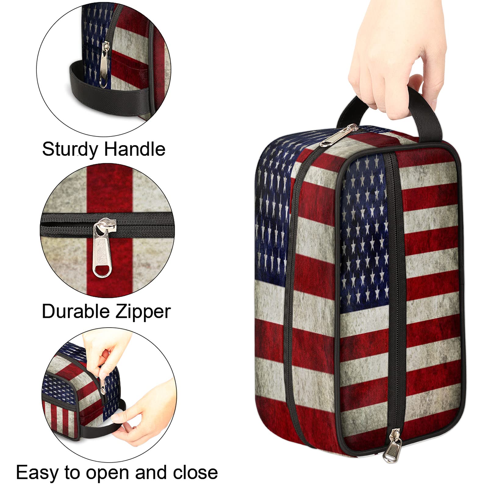 Pardick Retro USA Flag Waterproof Travel Toiletry Bag - Large Capacity Cosmetic & Shaving Organizer for Men & Women - Perfect for Camping, Gym, Business Trips & Vacation Essentials