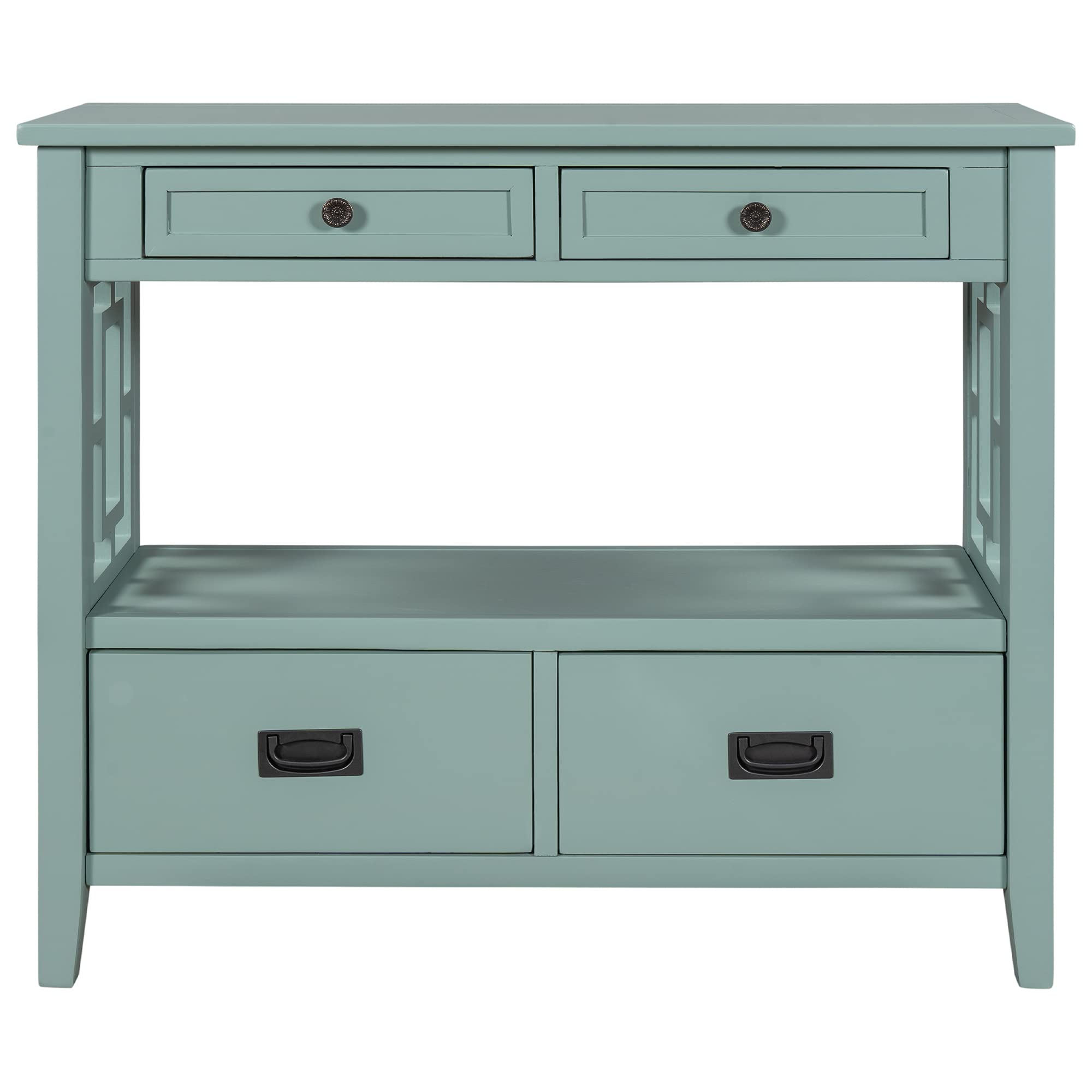 Quarte Retro Style Console Table - Entryway Hallway Sofa Table with 4 Drawers & 1 Shelf, Thick Wood Accent Side Table for Living Room, Bedroom - Easy Assembly (Green) | Perfect for Small Spaces, Apartment Decor & Home Organization