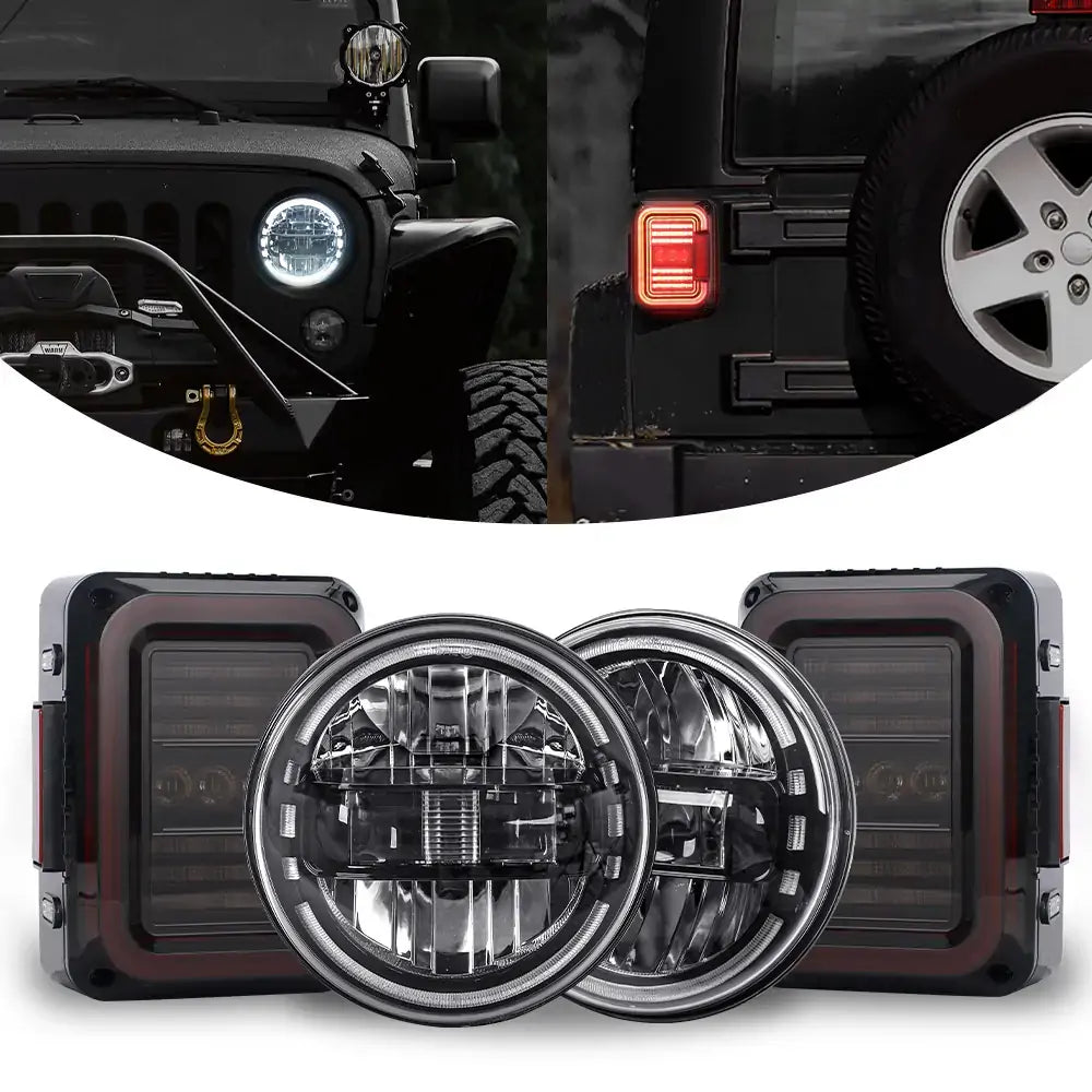 LOYO® 7 Inch LED King Kong Headlights with Huge C-Shaped Tail Lights Combo - High Performance Off-Road Lighting for Trucks, Jeeps & ATVs - Perfect for Night Driving, Off-Road Adventures & Vehicle Customization