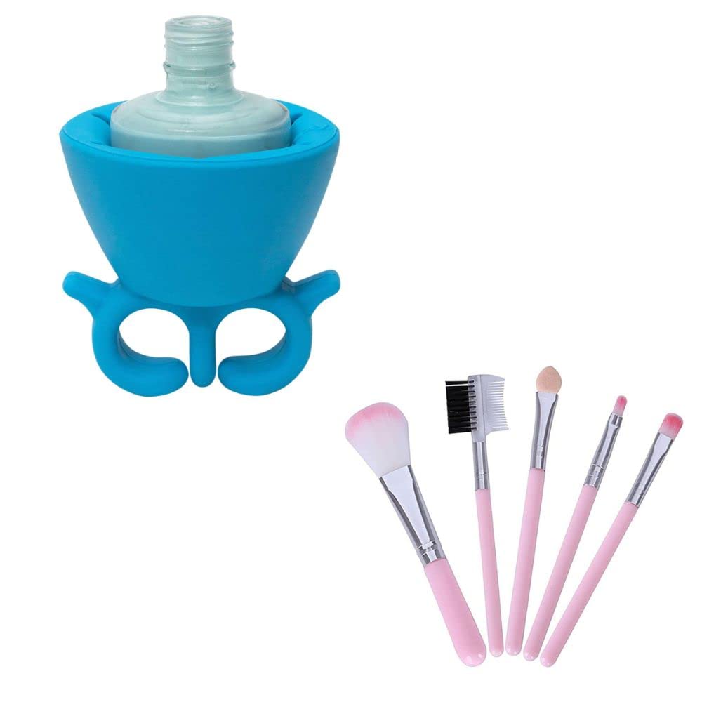 Professional Makeup Brush Set & Wearable Nail Polish Holder Ring - Complete Manicure & Pedicure Kit for Salon Quality Beauty (Perfect for Home Use & Travel)