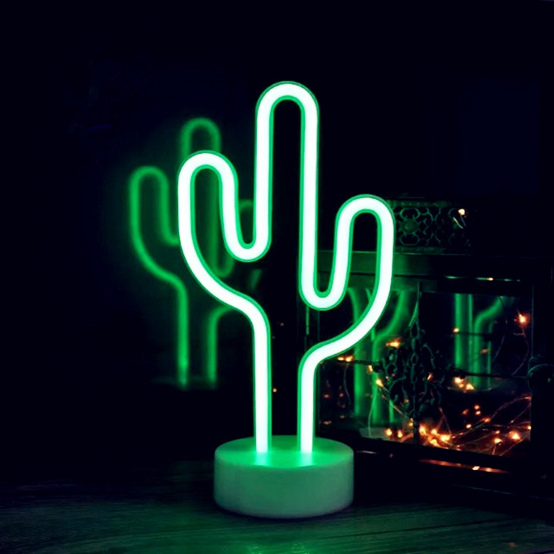 Cactus Neon Sign with Holder Base - LED Cactus Shaped Decor Light for Wall, Marquee Signs for Christmas, Birthday Party, Kids Room, Living Room & Wedding Decor | Perfect for Home, Bar, Cafe & Office Lighting