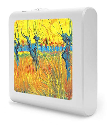 Dimmable LED Night Light with Auto On/Off Sensor, Adjustable Brightness & Warm White Light - Perfect for Bathroom, Hallway, Nursery & Bedroom - Van Gogh Pollard Willow Sunset Inspired Design - Ideal for Nighttime Safety, Baby Care & Home Decor