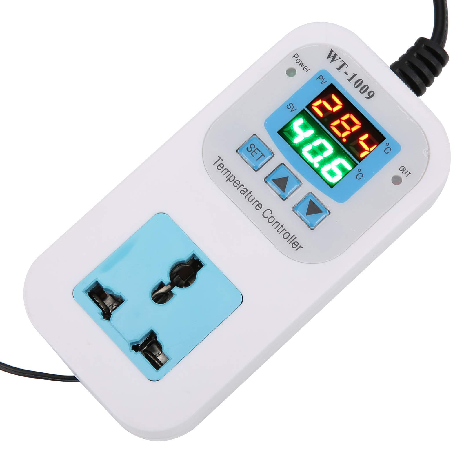 POCREATION WT-1009 Digital Temperature Controller - 2-Stage Outlet Thermostat with Heating/Cooling Modes for Homebrew Fermenter, Greenhouse, Terrarium (110V-220V, 1500W) | Perfect for Beer Brewing, Reptile Habitat & Plant Growth