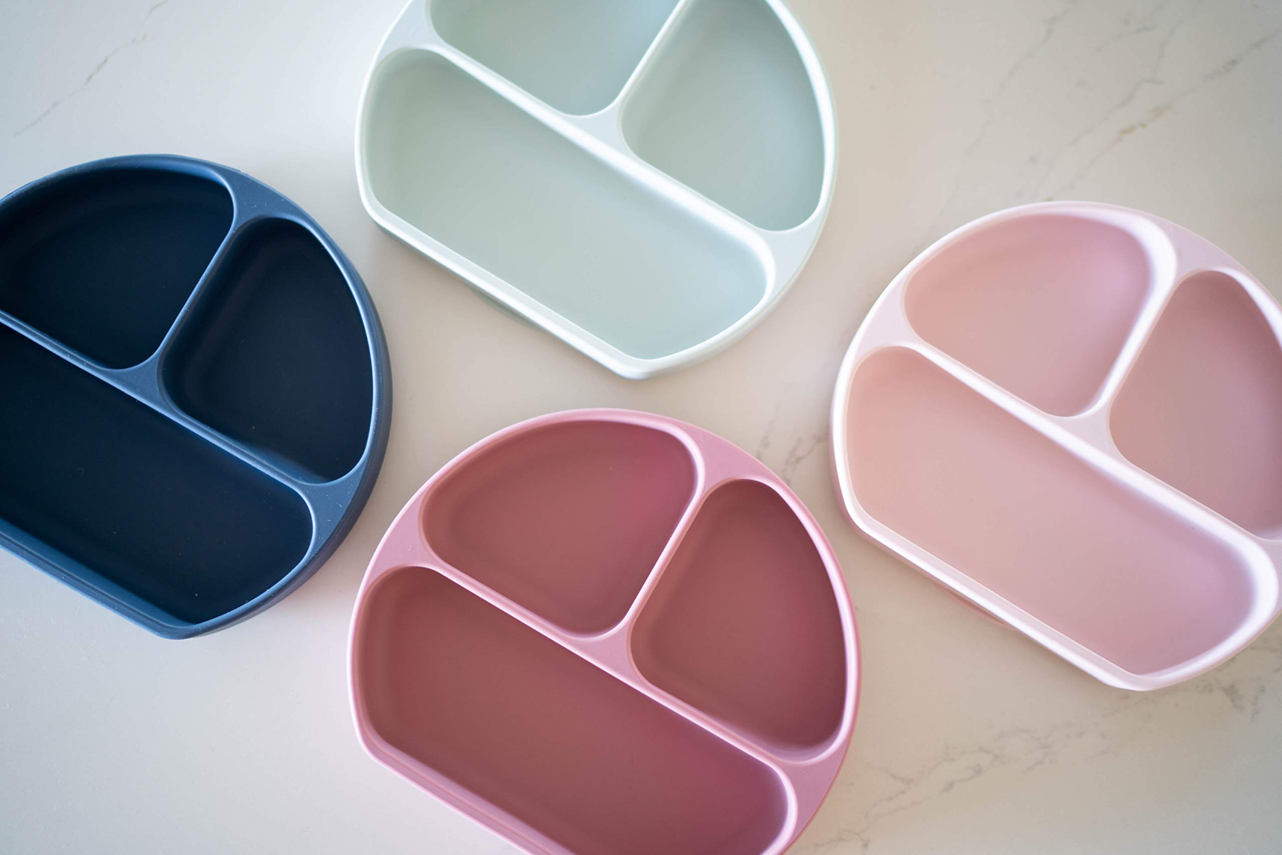 BPA-Free Silicone Divided Suction Plate for Babies & Toddlers - Non-Slip, Dishwasher & Microwave Safe - Easy Clean Baby Feeding Plate for Girls & Boys (Navy) - Perfect for Highchair, Travel & Mess-Free Mealtime