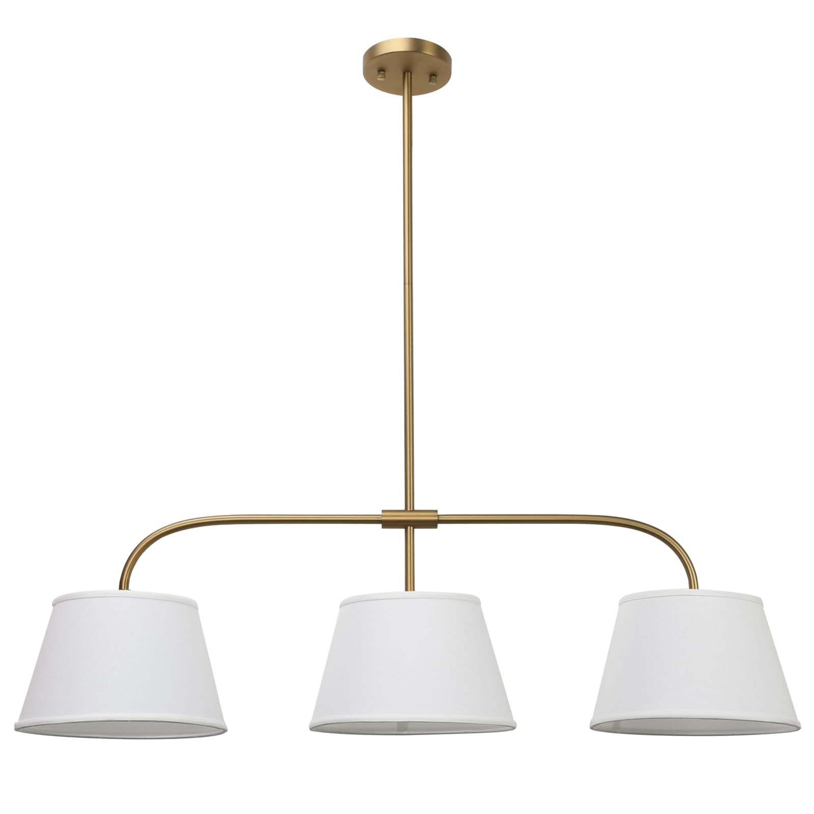 Pathson 3-Light Brass Pendant Light with Fabric Lampshades, Rustic Cloth Hanging Lamp with E26 Bulb Base, Flush Mount Ceiling Chandelier for Dining Room, Kitchen Island & Living Room | Perfect for Farmhouse, Industrial & Vintage Home Decor