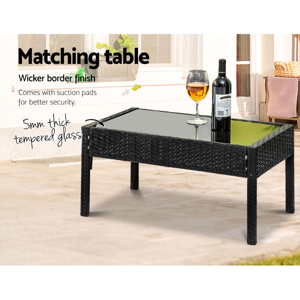 4-Seater Outdoor Wicker Sofa Set with Table and Cushions - Patio Garden Furniture for Lounge, Bistro & Backyard Relaxation - Black Rattan Furniture