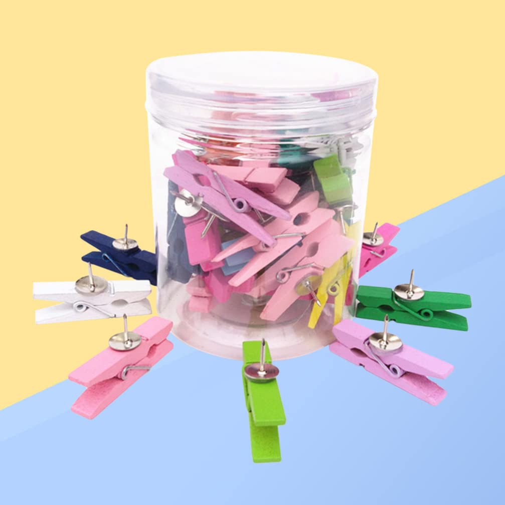 50pcs Wooden Clips - Natural Wood Thumbtacks for Bulletin Boards, DIY Crafts, Office & Home Decor - Push Pins for Corkboard, Fabric, Paper Projects