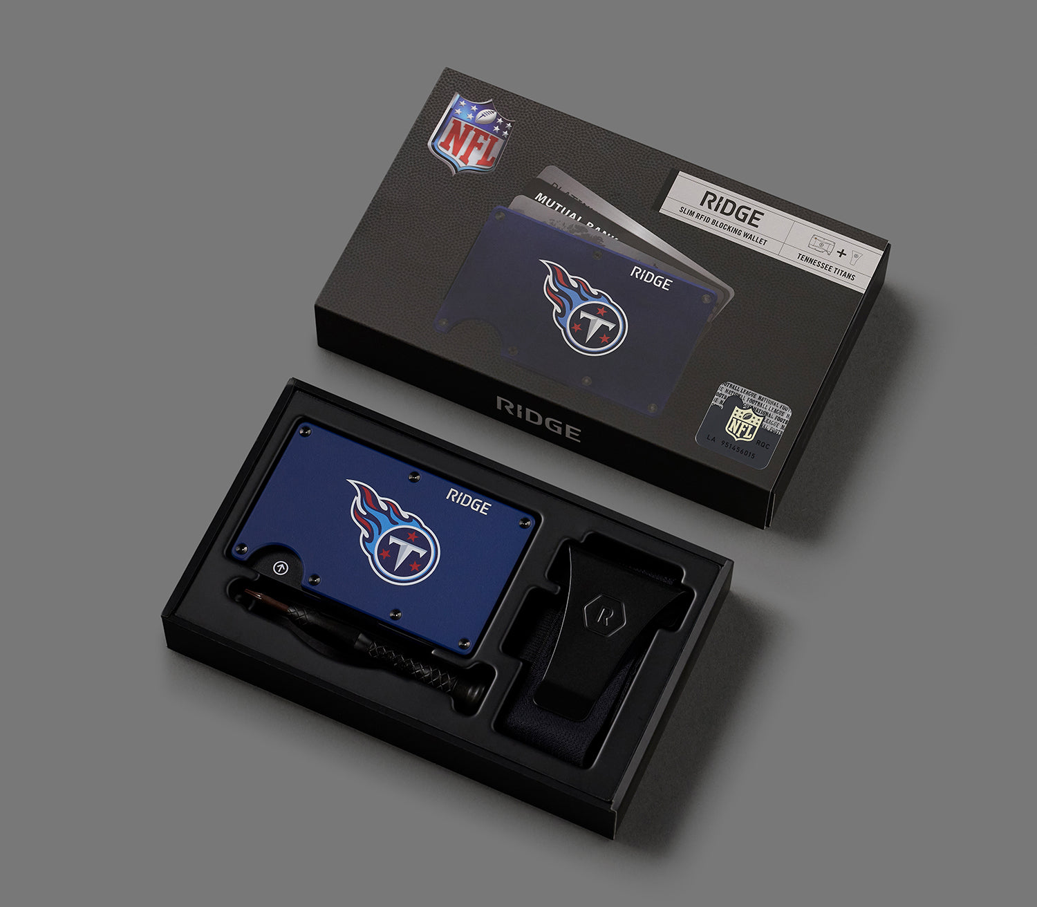 Ridge Wallet for Men - Slim RFID Blocking Titanium Metal Money Clip - Tennessee Titans NFL Team Design - Perfect for Everyday Carry, Travel & Gifting