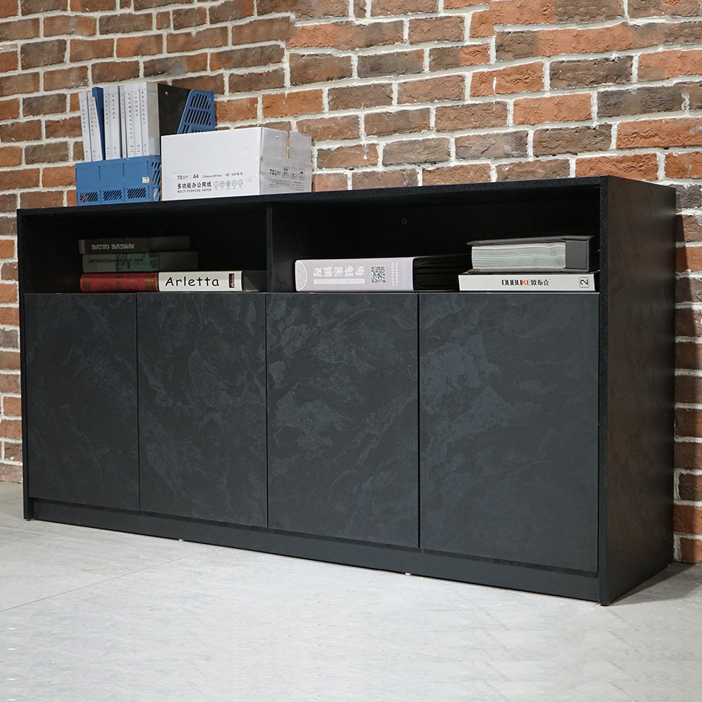ARTO 157cm Black Concrete Credenza Cabinet - Modern TV Stand, Storage Console for Living Room & Bedroom