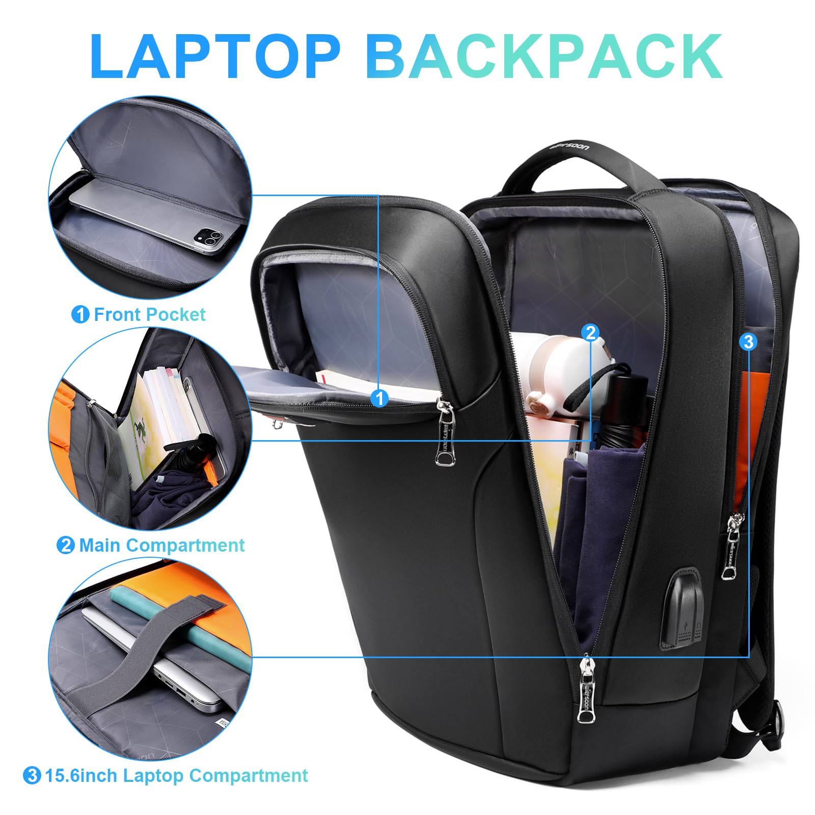 Premium Business Backpack for Work & Travel - Lightweight Laptop Backpack with USB Charging Port - Water-Resistant Office Rucksack for Men & Women - Perfect for Commuting, Business Trips & Daily Use