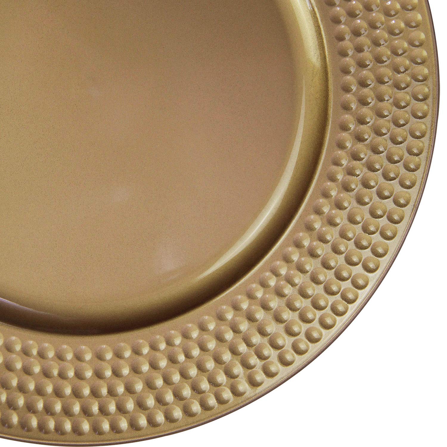 12-Pack Gold Plastic Hammer Edge Charger Plates - 13 Inch Round Decorative Dinner Plates for Wedding, Party & Special Events - Elegant Table Setting & Buffet Decor