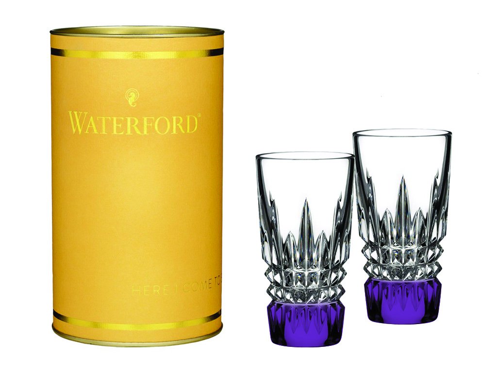 Waterford Crystal Lismore Diamond Shot Glasses Set of 2 - Elegant Purple Base - Perfect for Whiskey Tasting, Cocktail Parties & Wedding Gifts